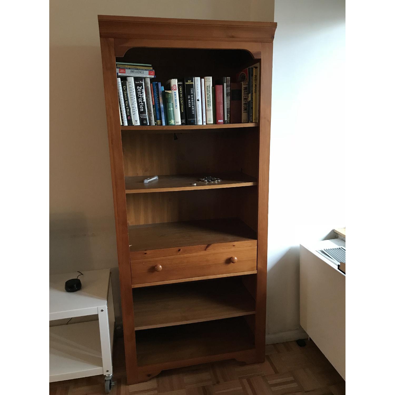 Solid Wood Walnut Bookcase w/ Drawer - image-1