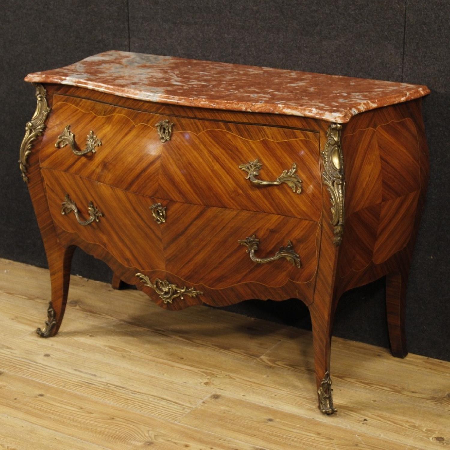Louis XV Style French Dresser in Inlaid Wood w/ Marble Top - image-1