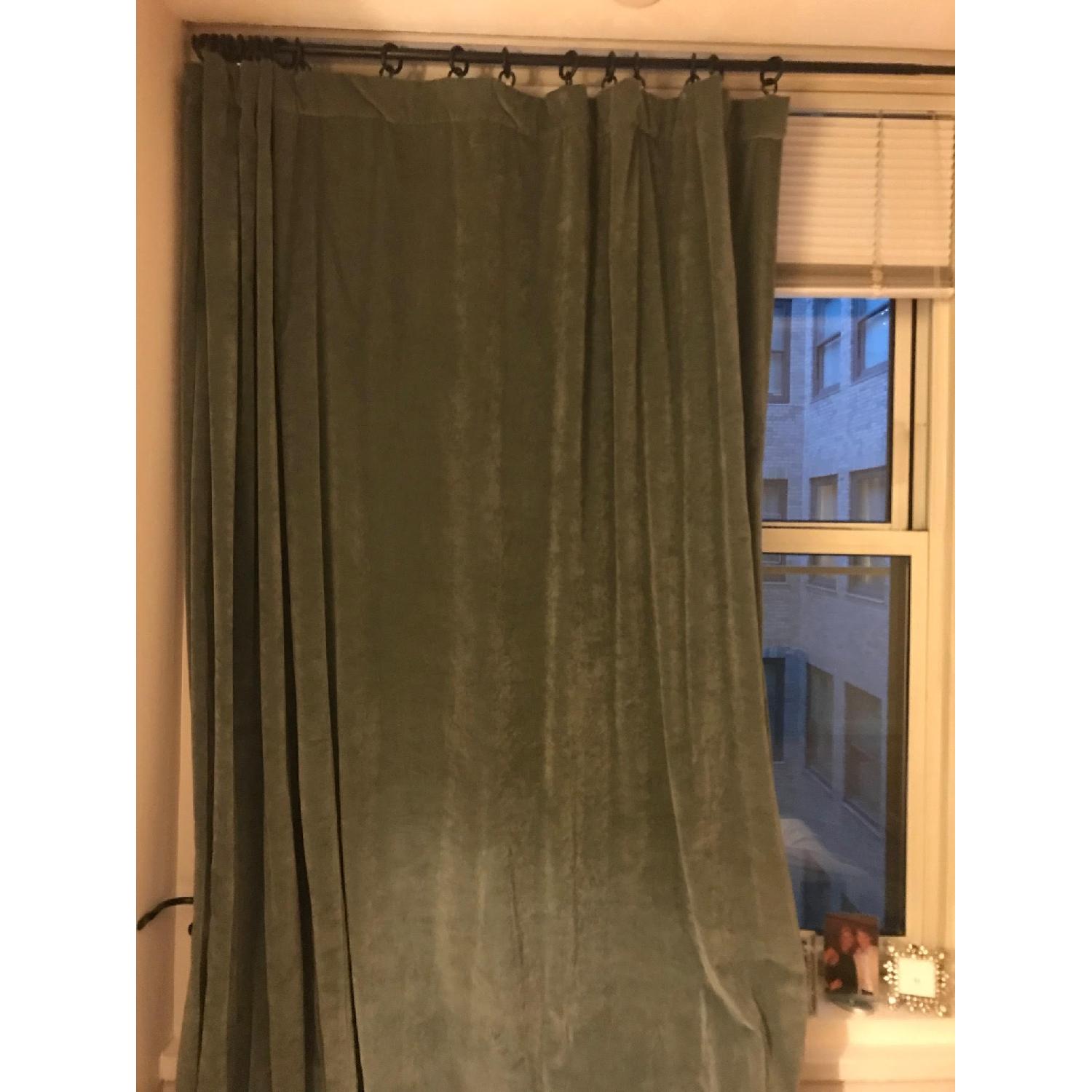 Pottery Barn Vintage Velvet Curtains w/ Antique Brass Rod - image-2