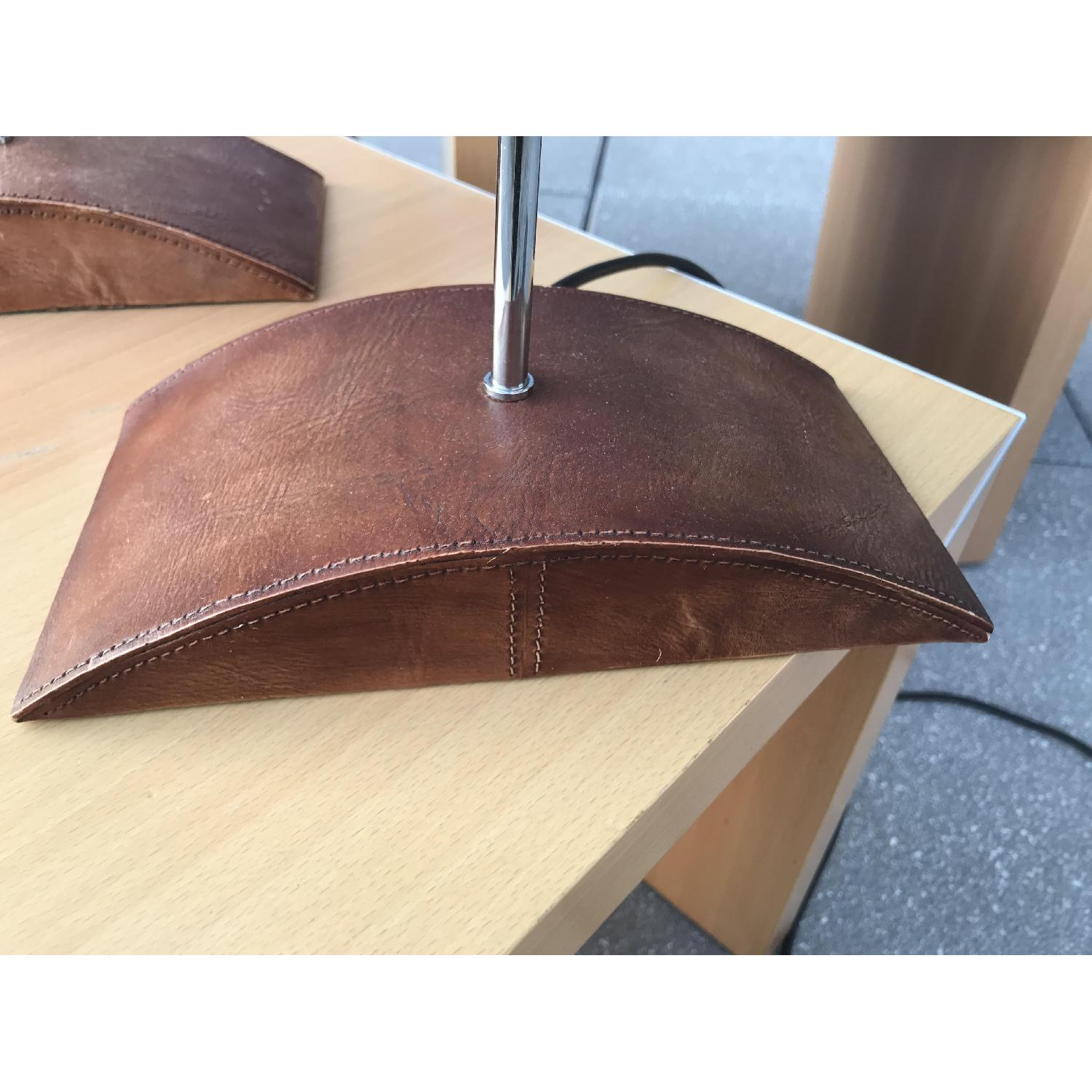 Heals Tan Leather & Metal Elliptical Table Lamps - image-4