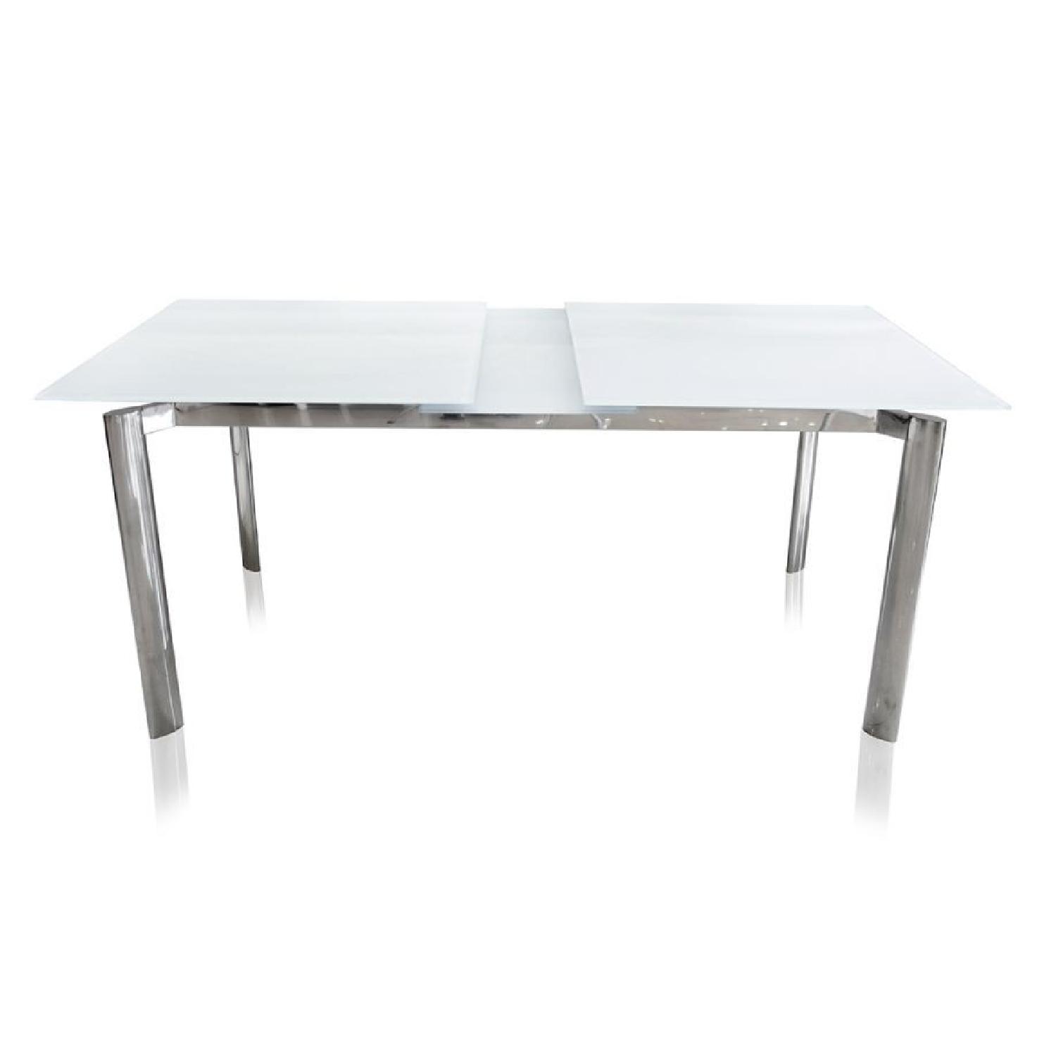 Modani Cameron Glass Extendable Modern Dining Table in White - AptDeco