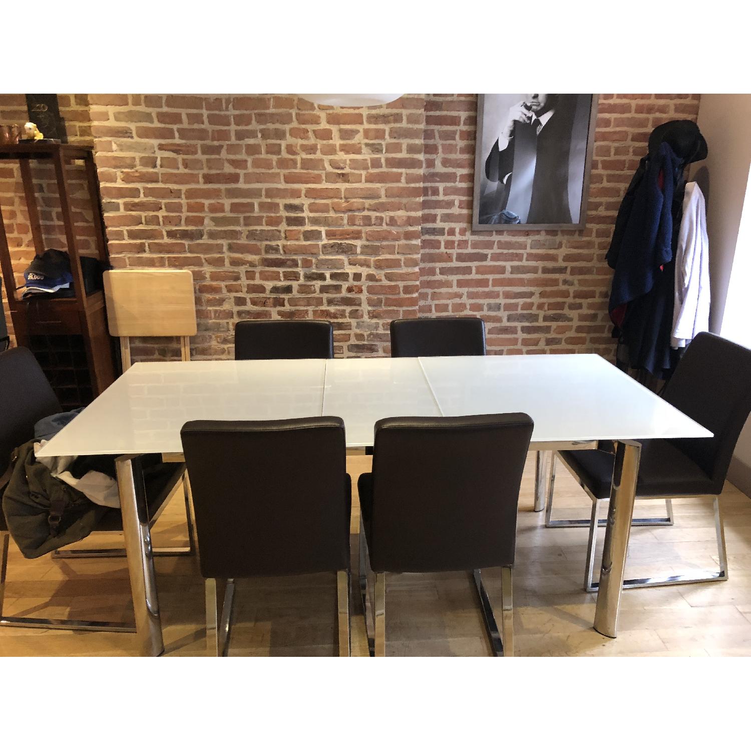 Modani Cameron Glass Extendable Modern Dining Table in White - AptDeco
