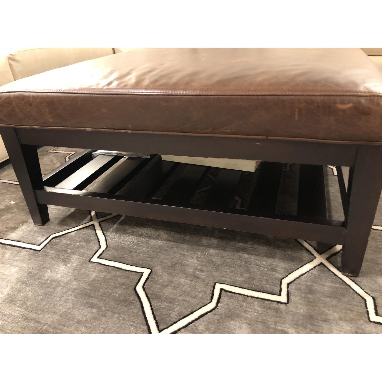 Crate & Barrel Brody Leather & Wood Coffee Table/Ottoman AptDeco