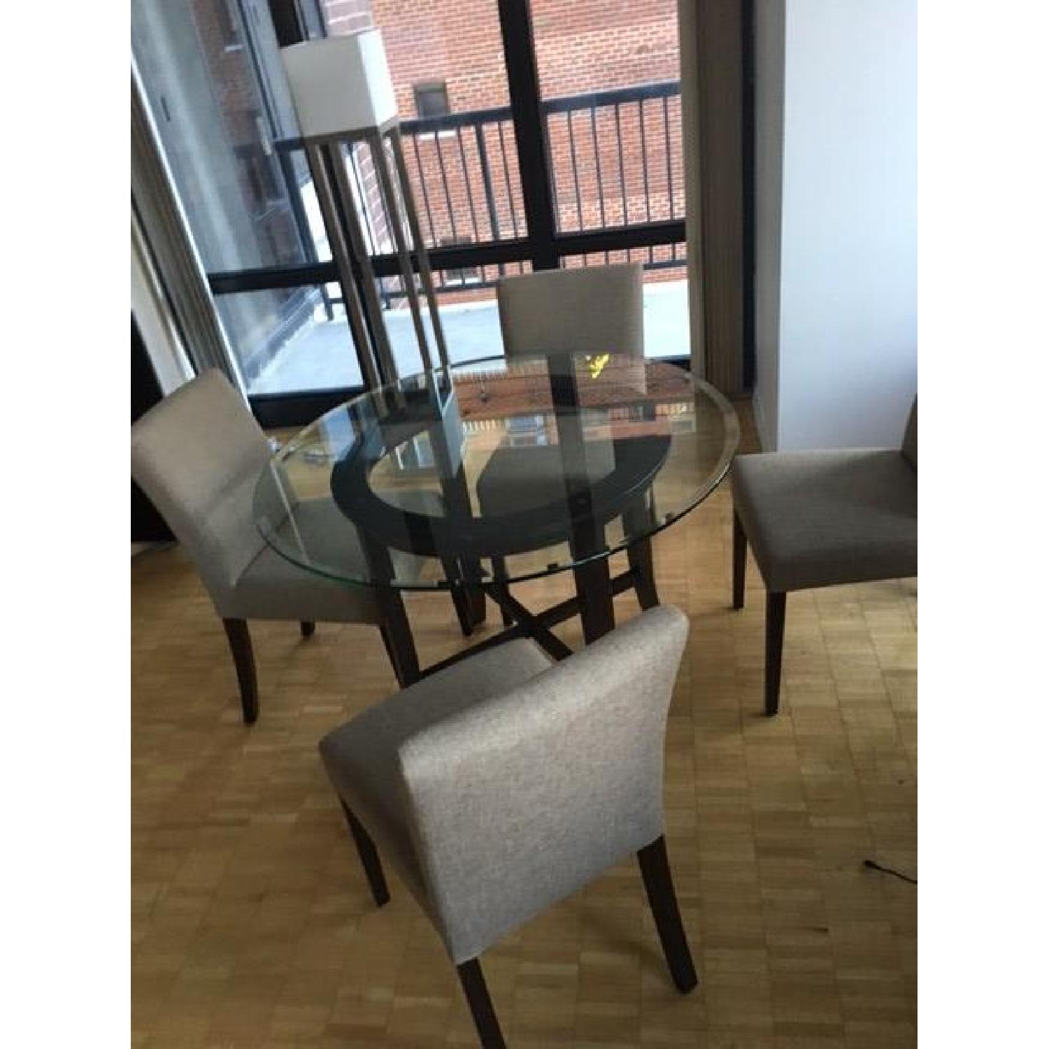 Crate & Barrel Halo Ebony Round Dining Table w/ Glass Top - image-2