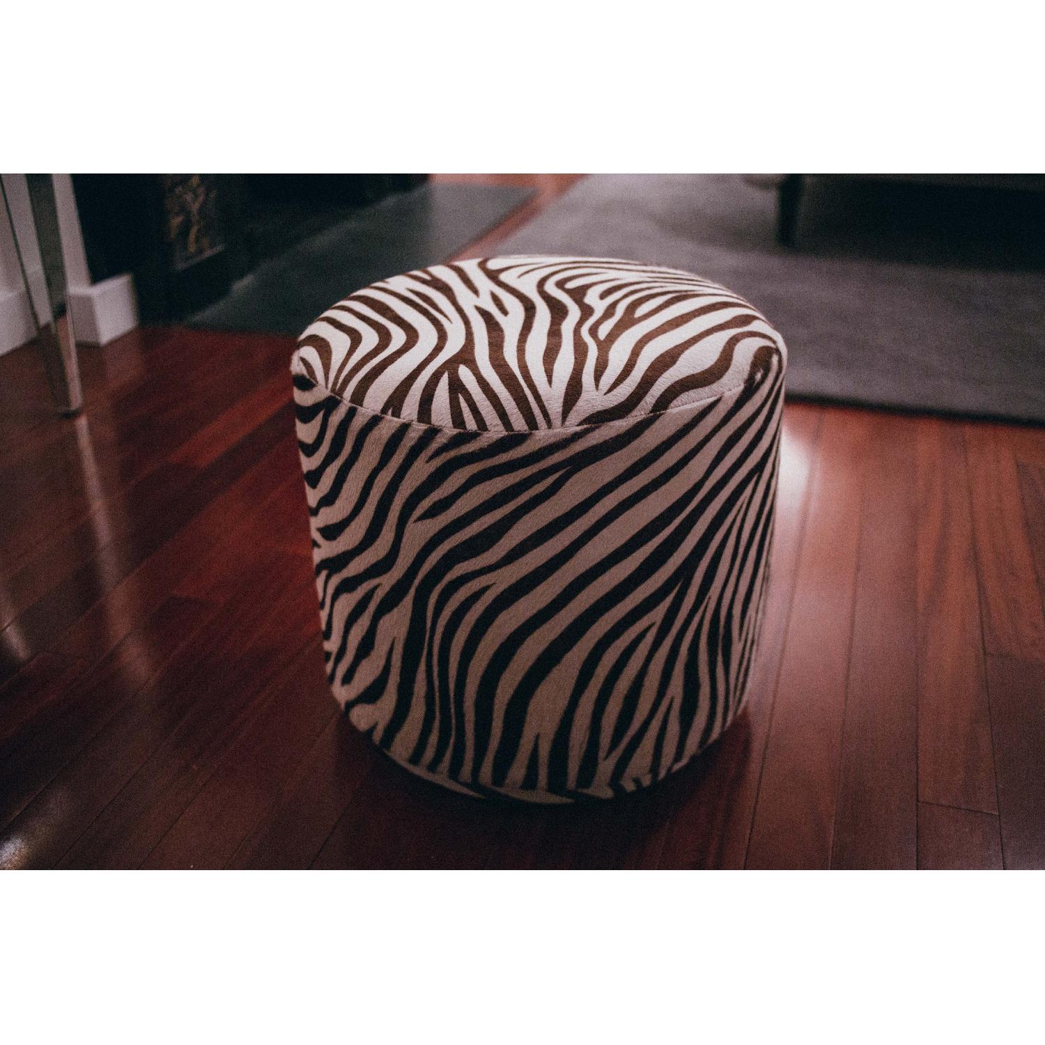 Edelman Leather Hide Zebra-Stamped Pouf Ottoman - image-1