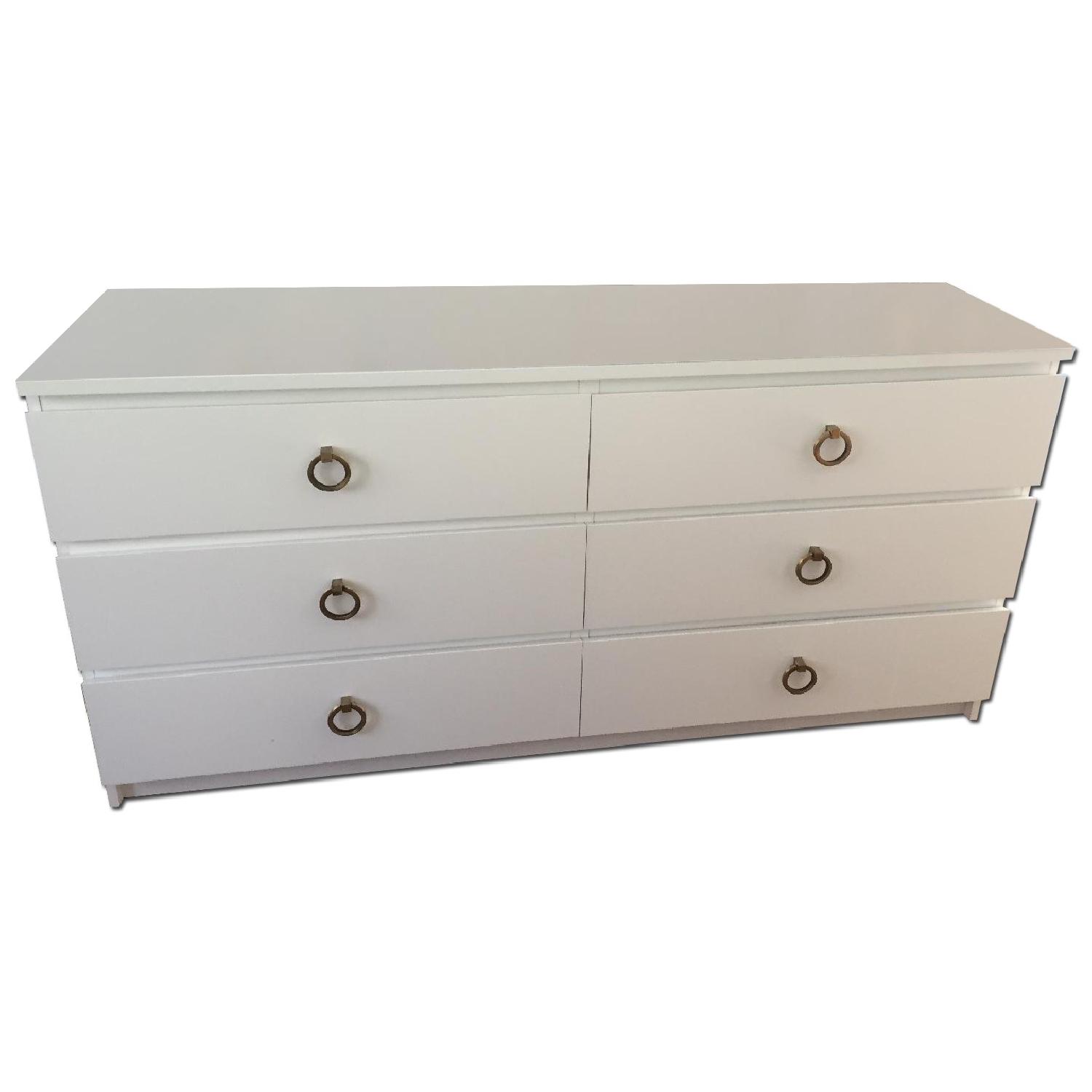 Ikea Malm White 6 Drawer Dresser w/ Brass Hardware & Glass Top - image-0