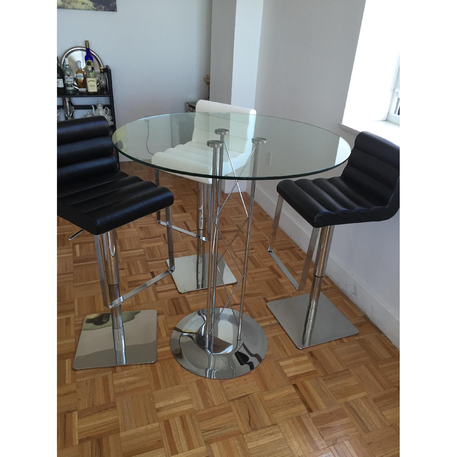 Modani Glass Modern Bar Table w/ 3 Leather Chairs - image-1
