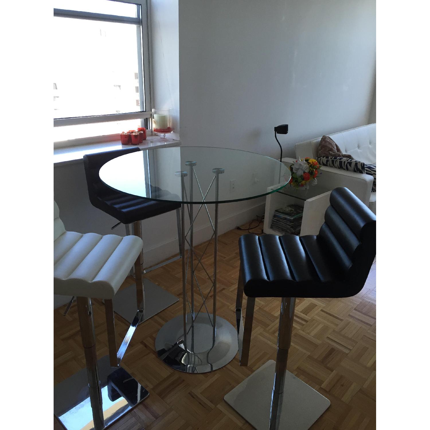 Modani Glass Modern Bar Table w/ 3 Leather Chairs - image-2