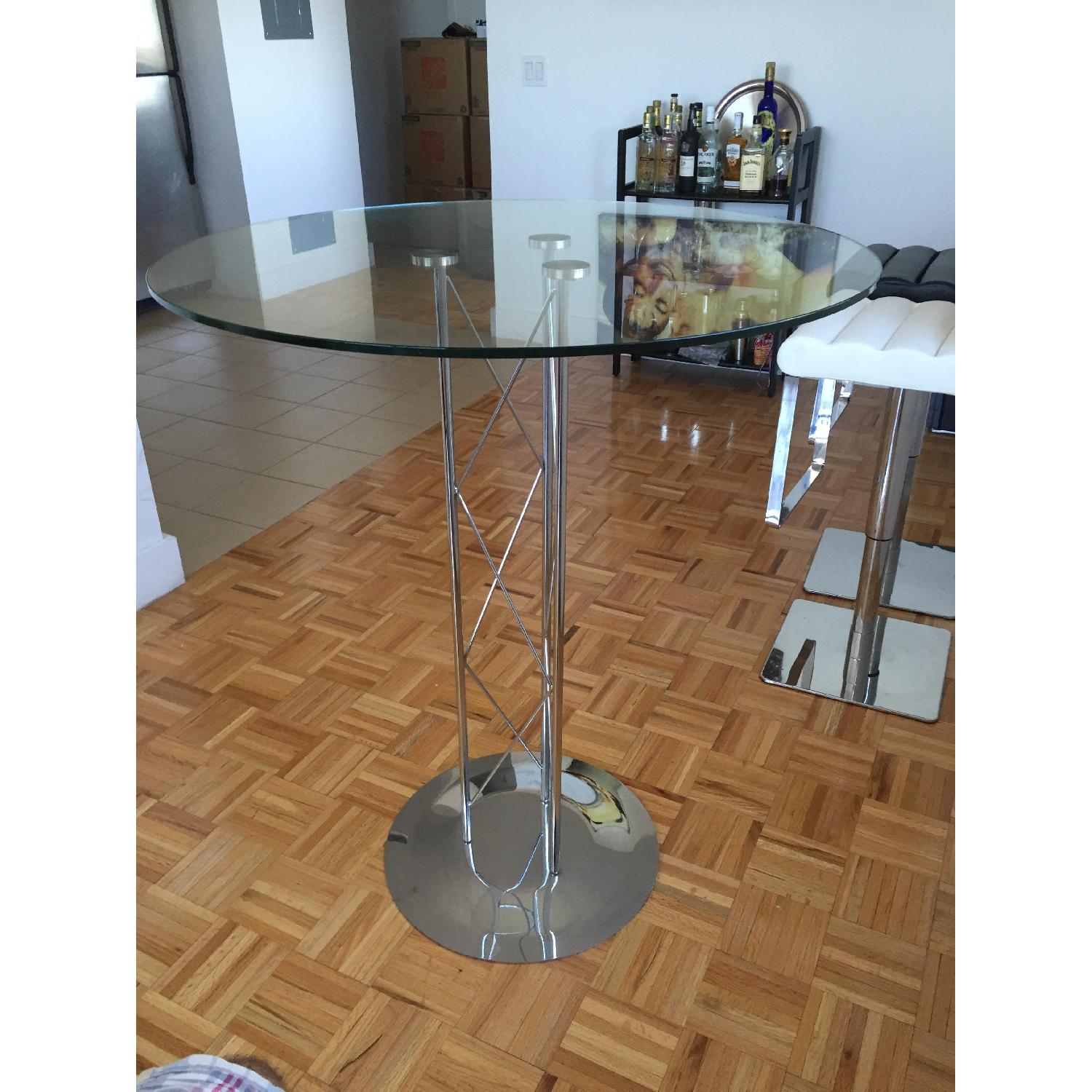 Modani Glass Modern Bar Table w/ 3 Leather Chairs - image-5