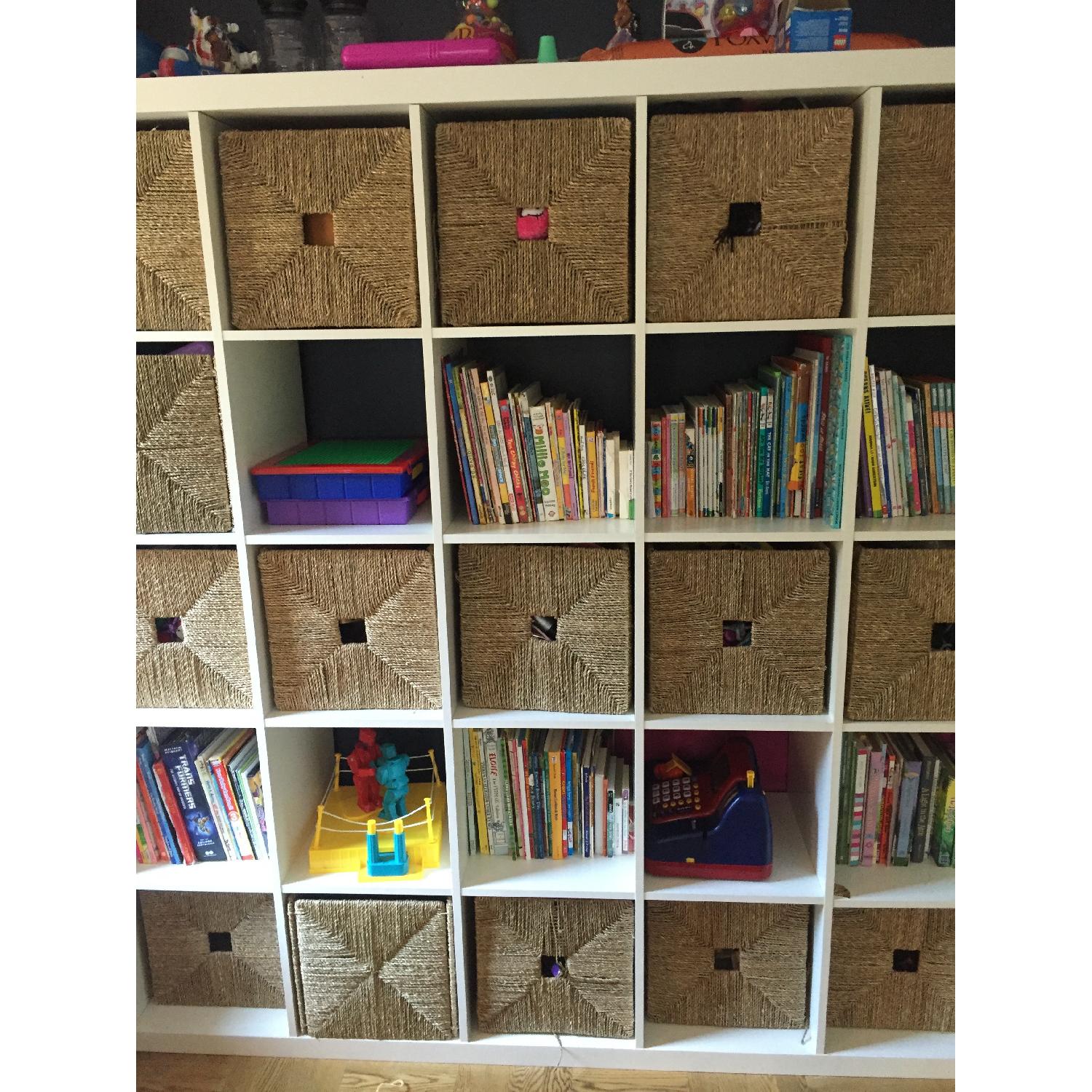 Ikea Kallax White Shelving Unit w/ 16 Seagrass Baskets AptDeco