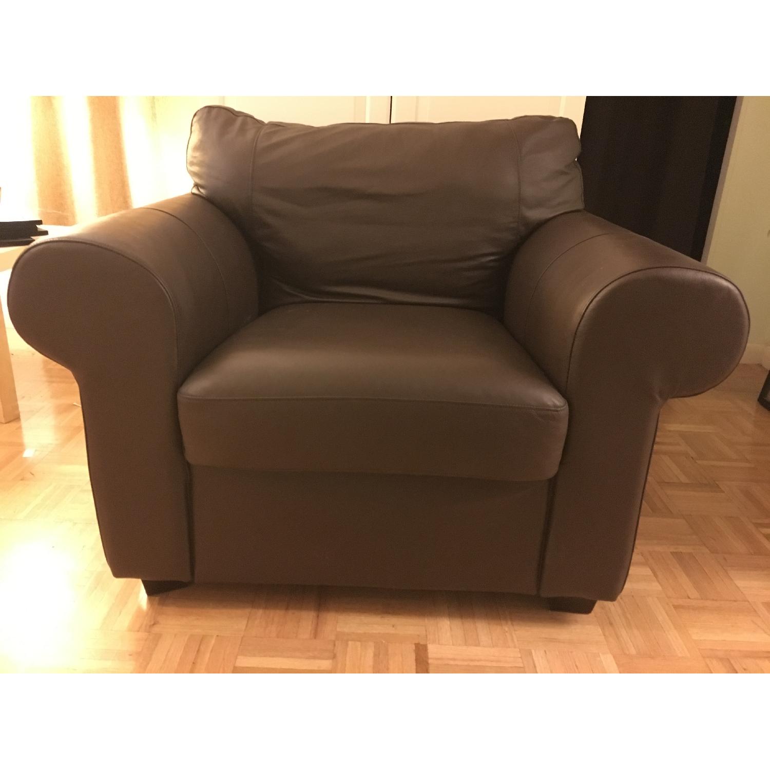 Ikea Oversized Brown Leather Armchair - image-1