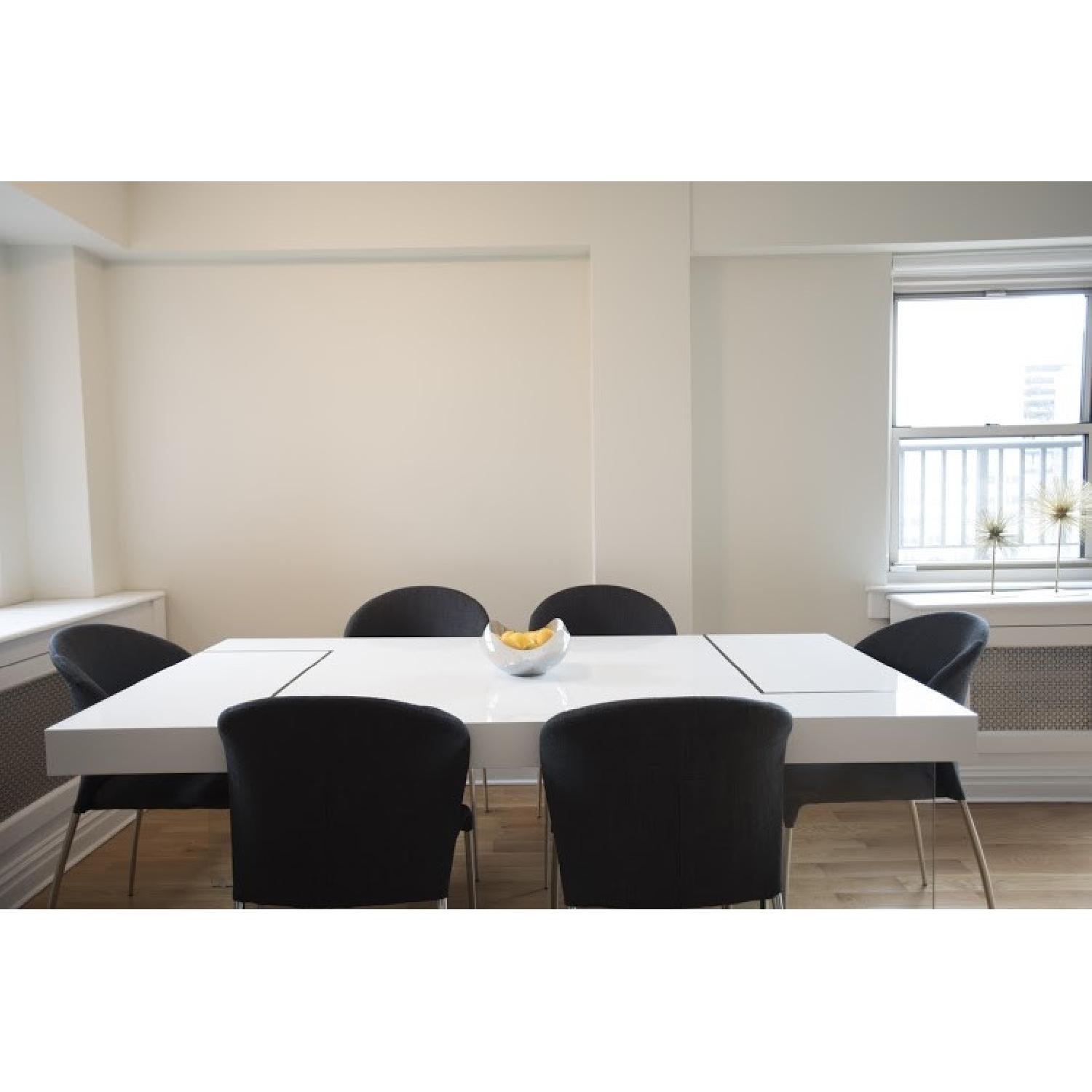 White Modern Dining Table w/ Clear Glass Legs - image-3