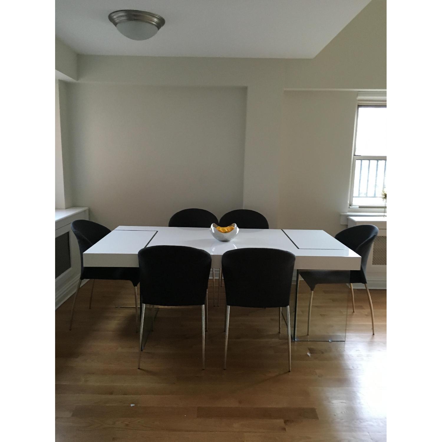 White Modern Dining Table w/ Clear Glass Legs - image-5