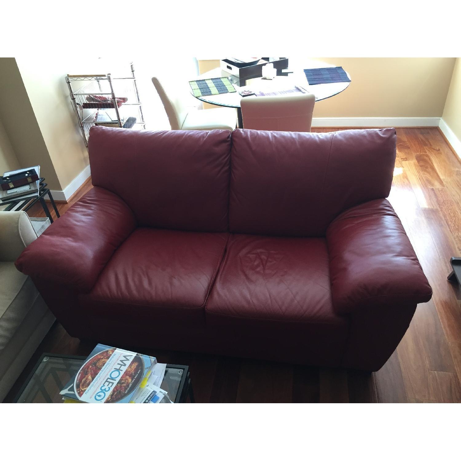 Ikea Red Leather Loveseat - image-2