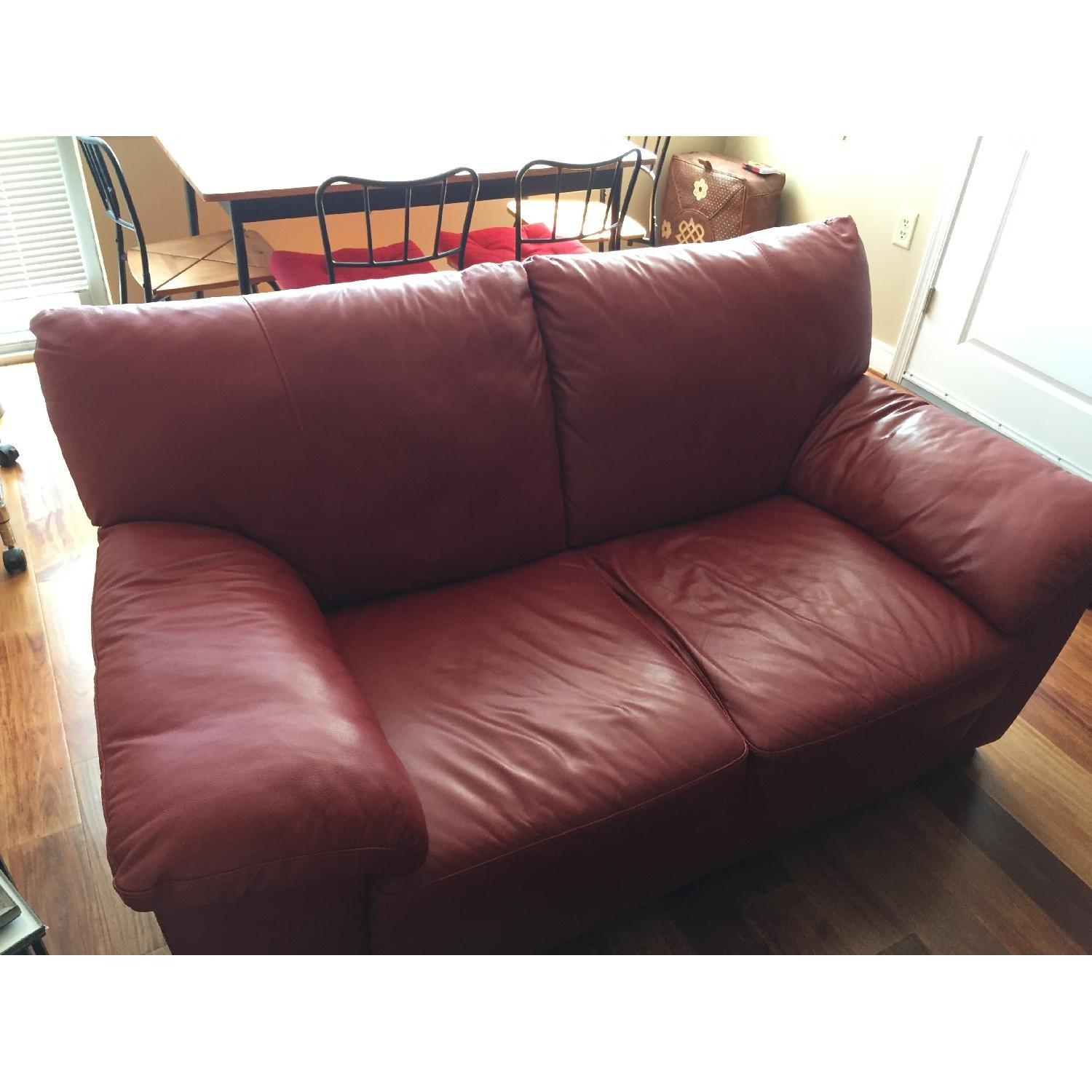 Ikea Red Leather Loveseat - image-3