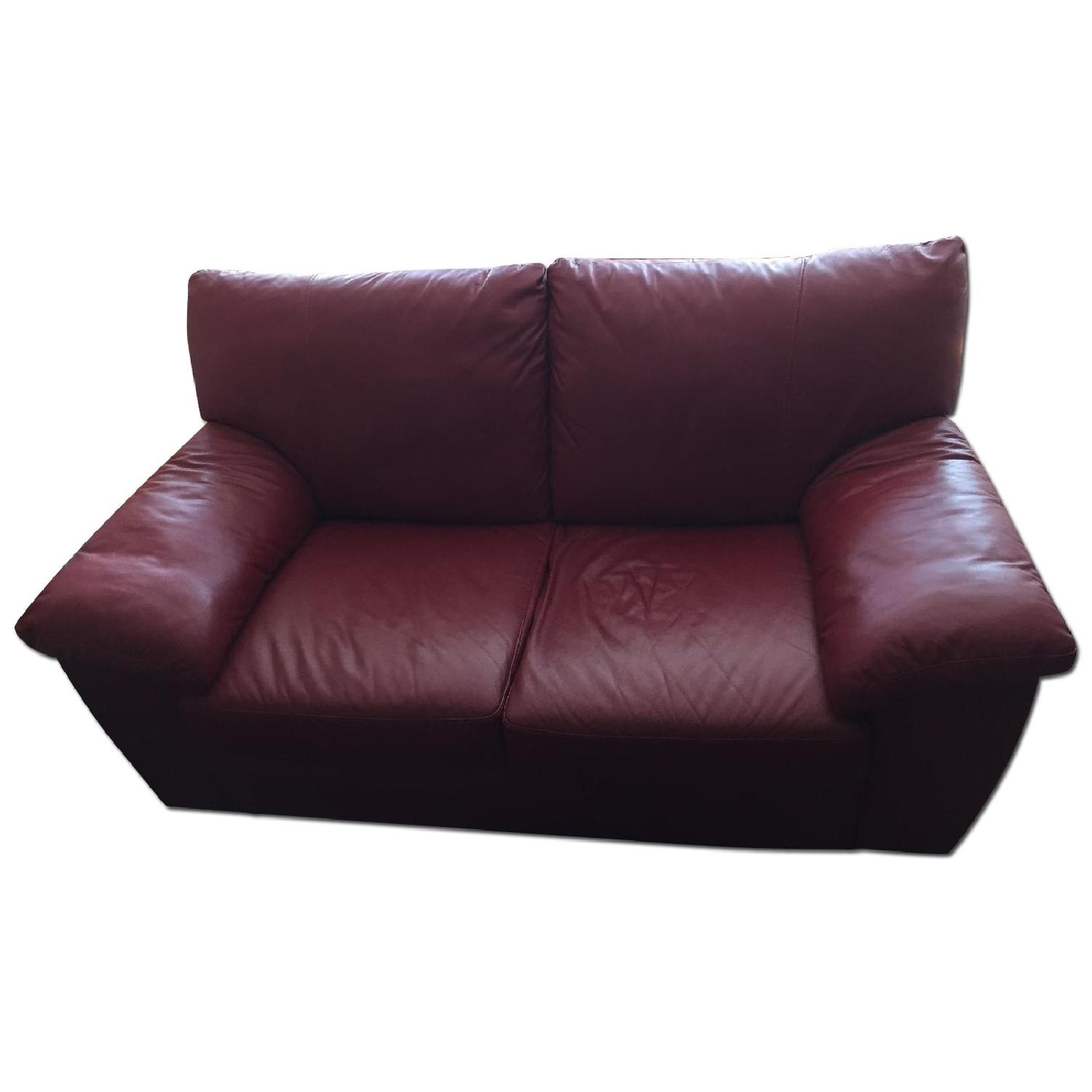 Ikea Red Leather Loveseat - image-0