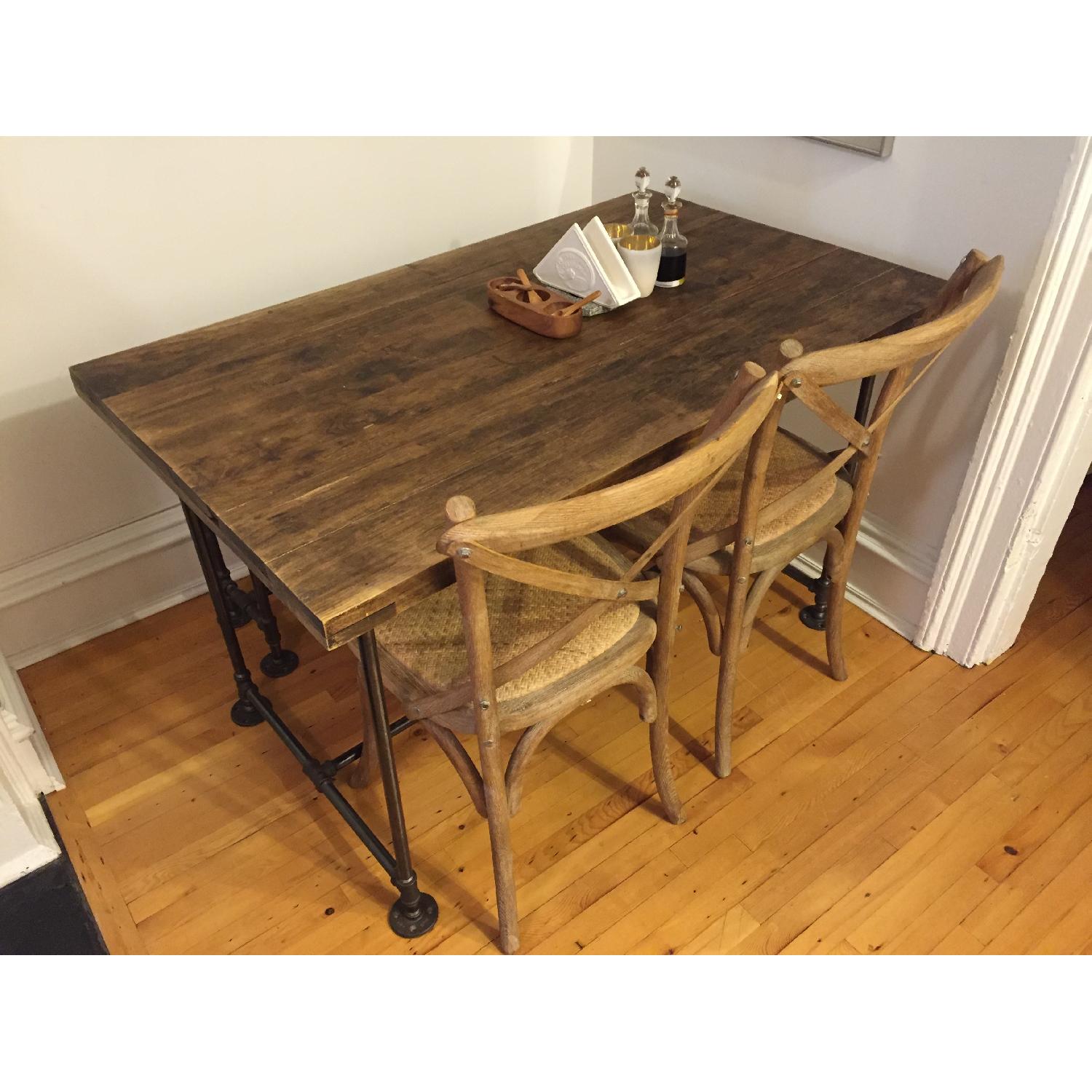 Reclaimed Wood & Iron Dining Table w/ 2 Chairs - image-1