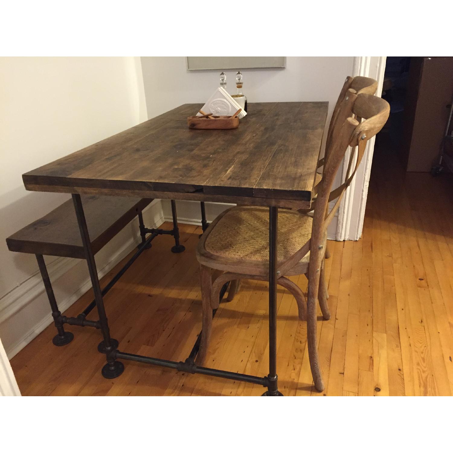 Reclaimed Wood & Iron Dining Table w/ 2 Chairs - image-2