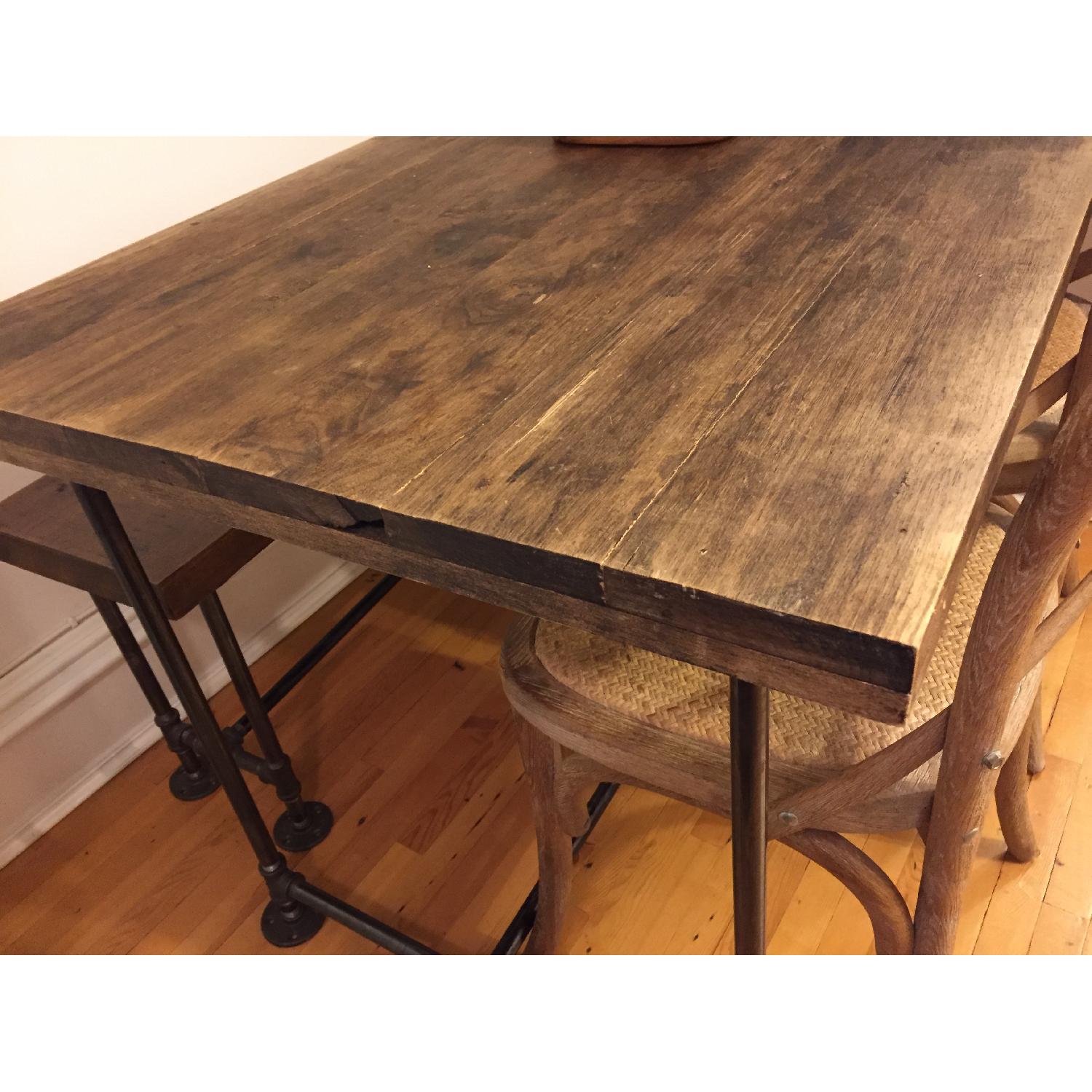 Reclaimed Wood & Iron Dining Table w/ 2 Chairs - image-3