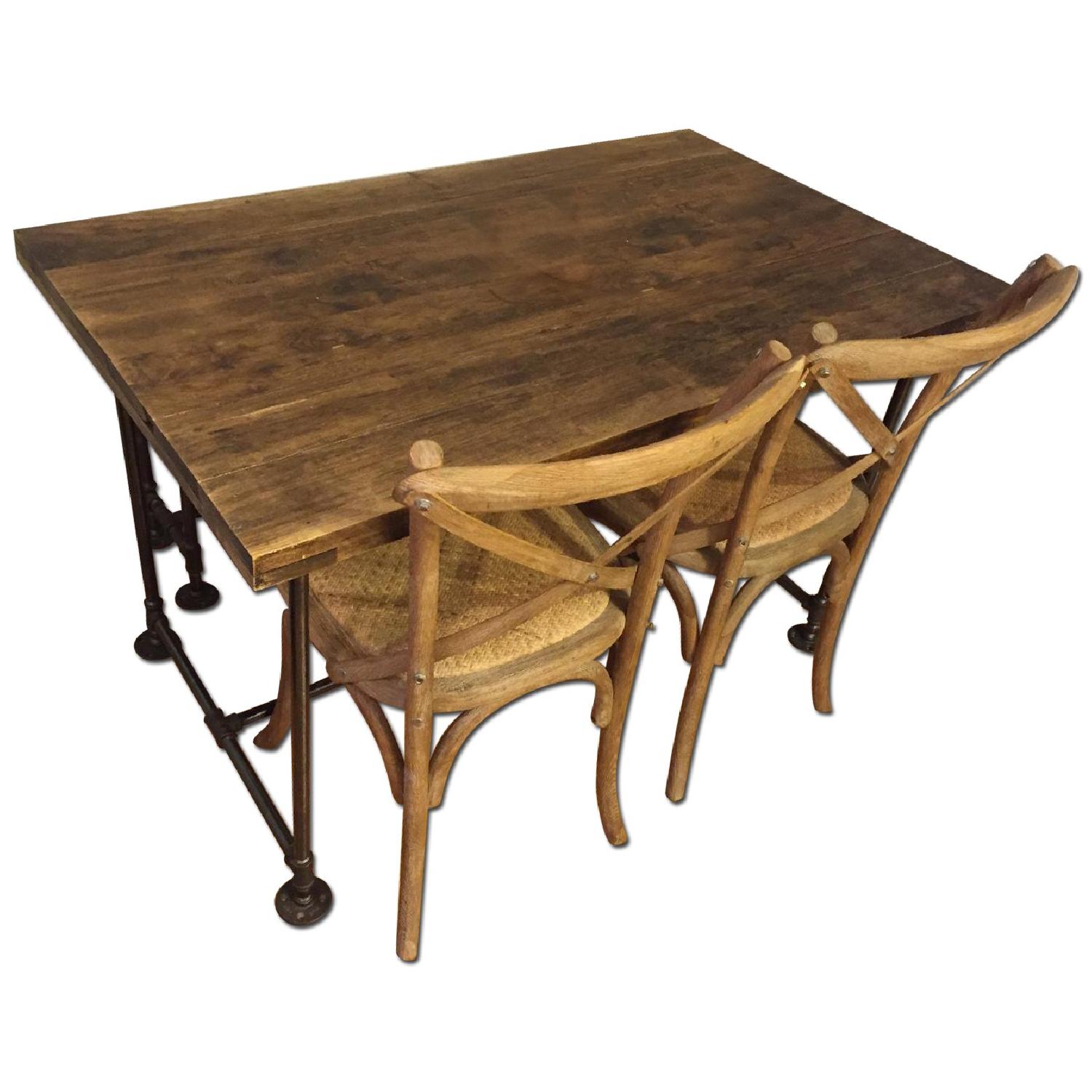 Reclaimed Wood & Iron Dining Table w/ 2 Chairs - image-0