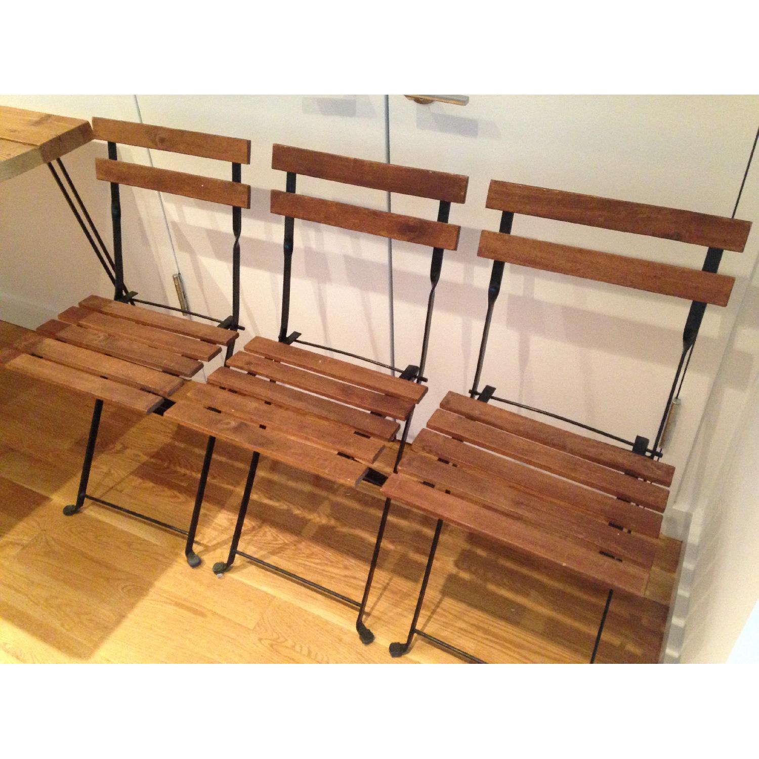 Reclaimed Cedar Wood Small Dining Table w/ 3 Wood Folding Chairs - image-6