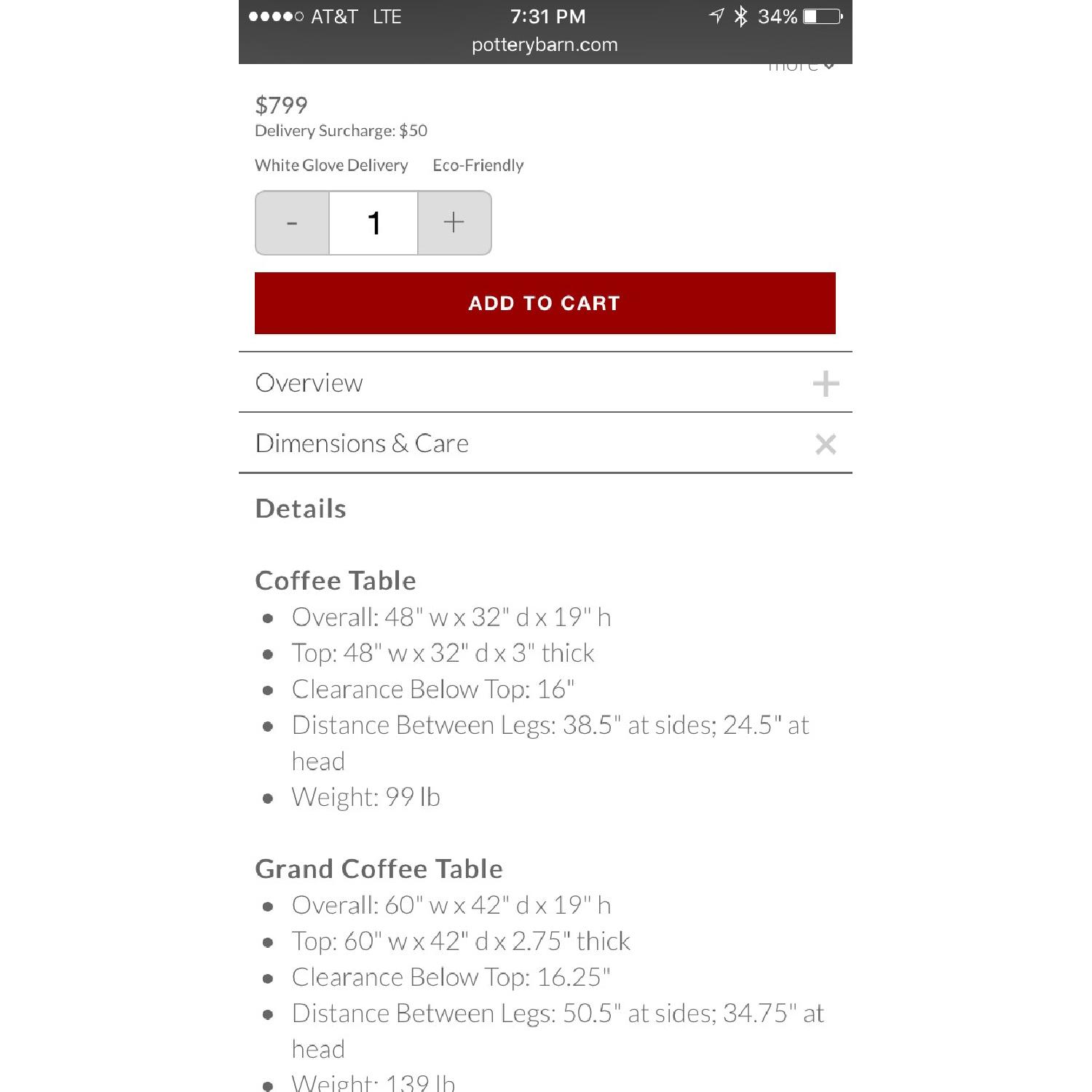 Pottery Barn Griffin Coffee Table - image-3