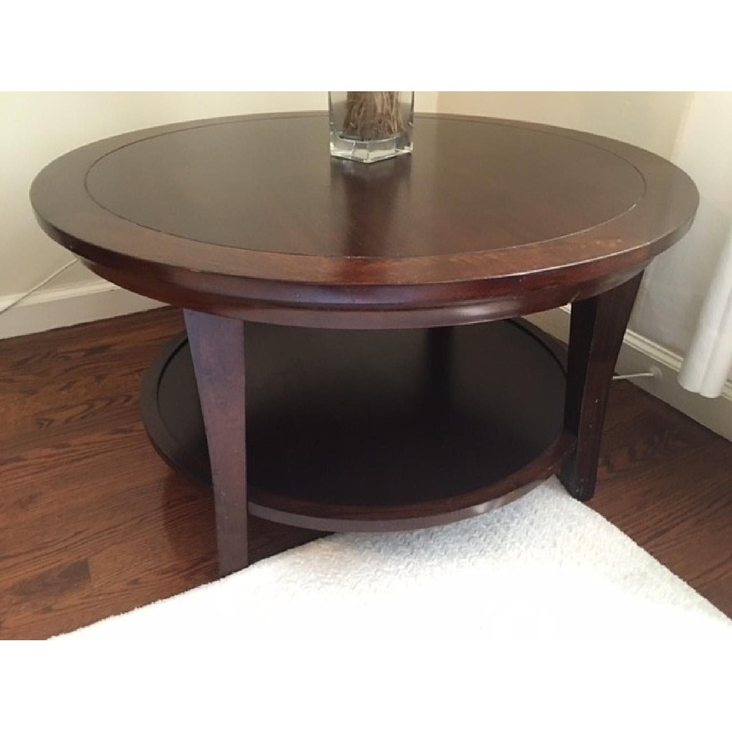 Pottery Barn Round Espresso Coffee Table - image-1