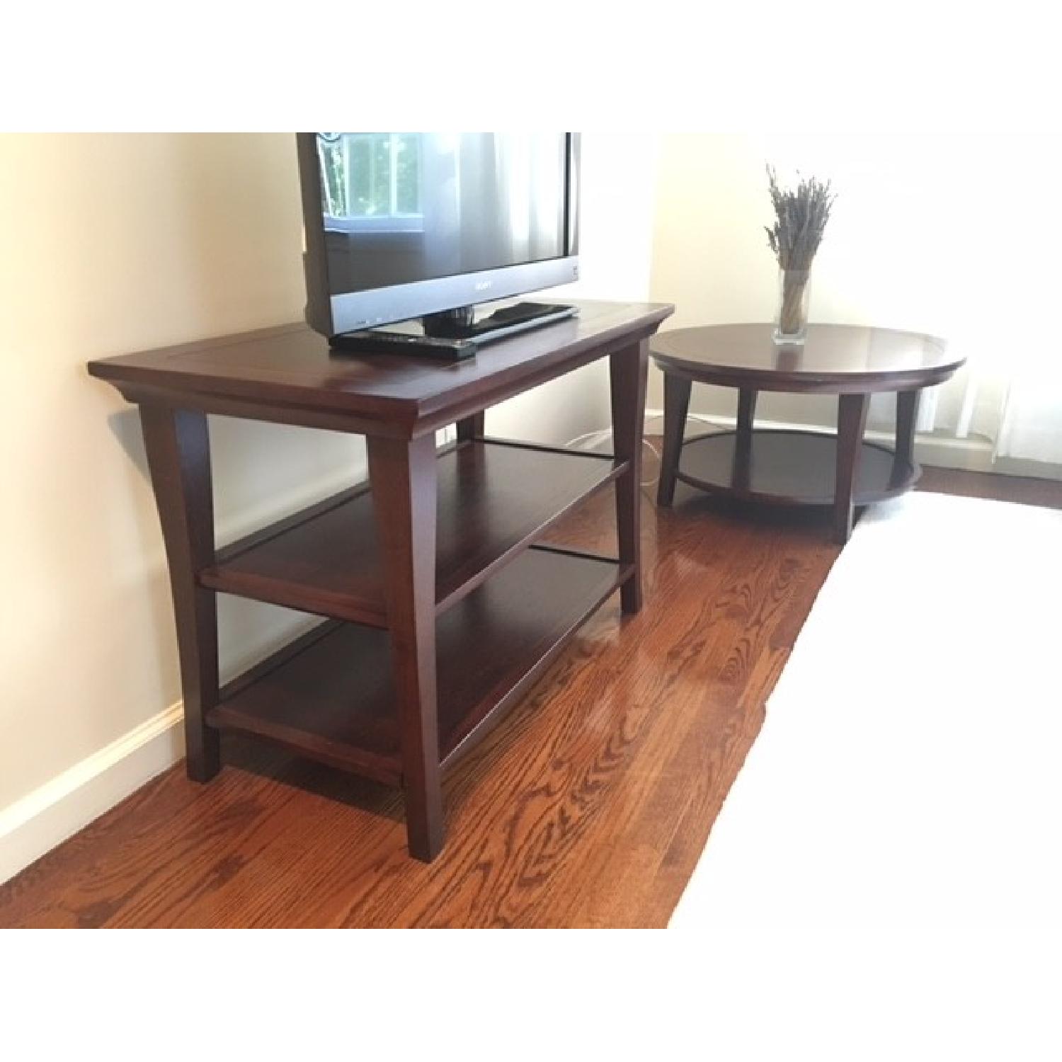 Pottery Barn Round Espresso Coffee Table - image-2