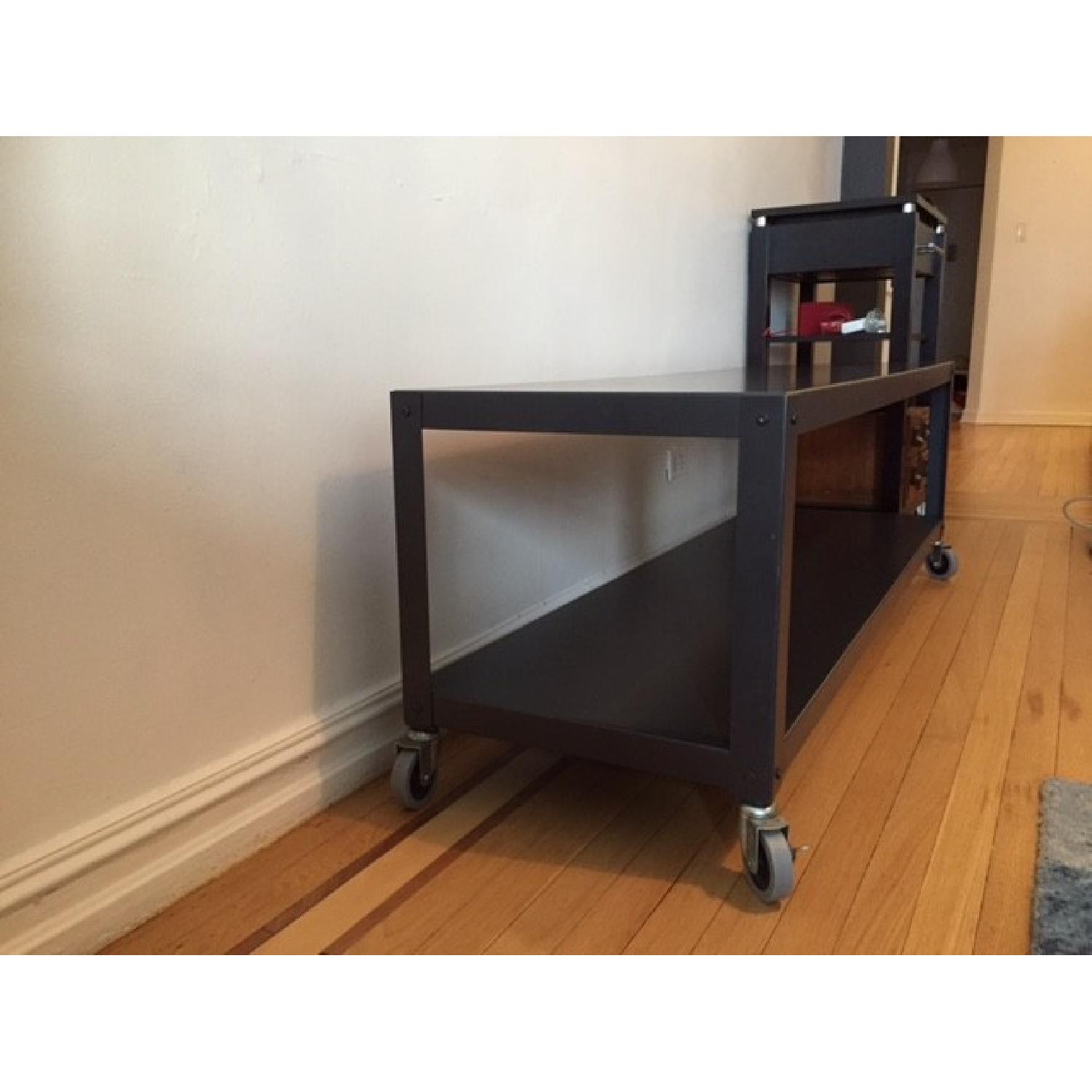CB2 GoCart Carbon Rolling TV Stand AptDeco