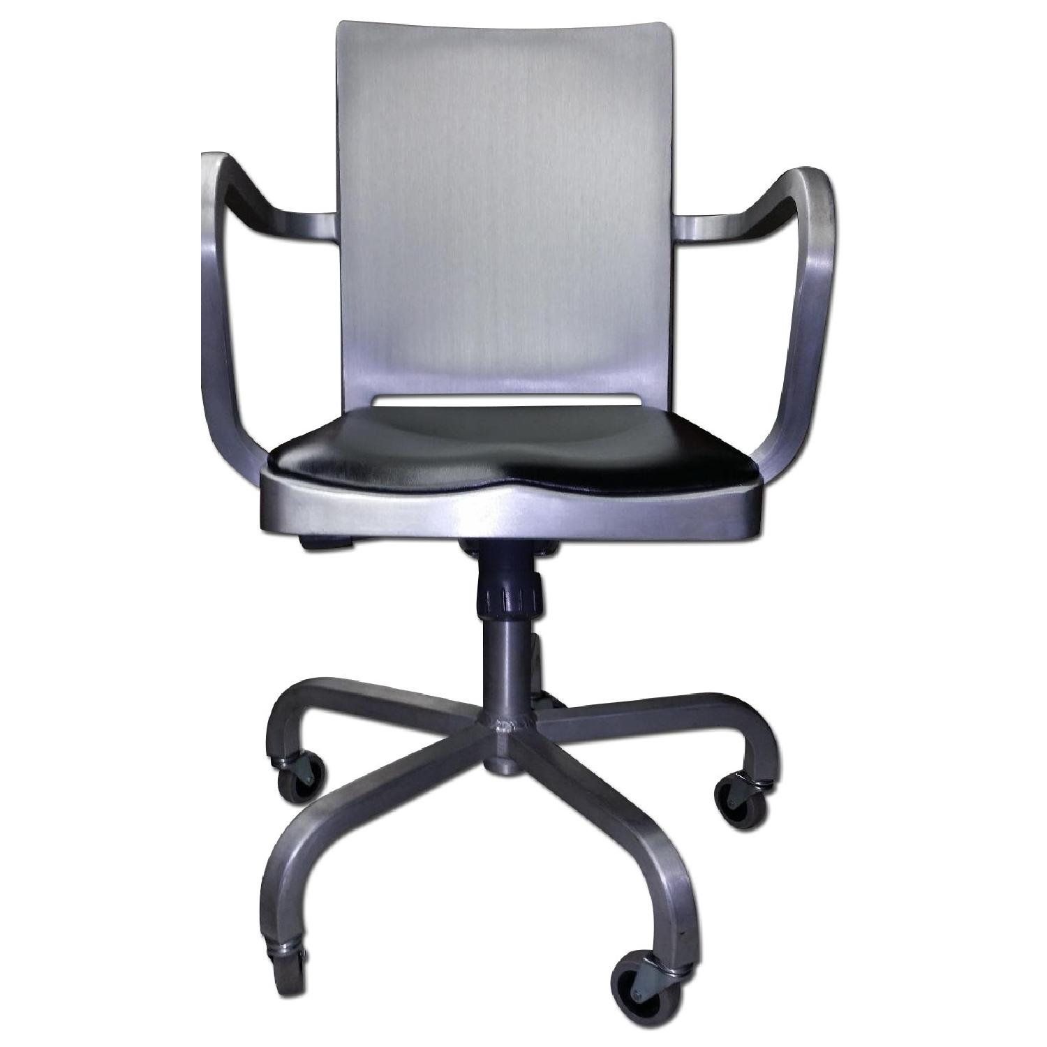 Emeco Stainless Steel Mid Century Leather Seat Office Chair AptDeco