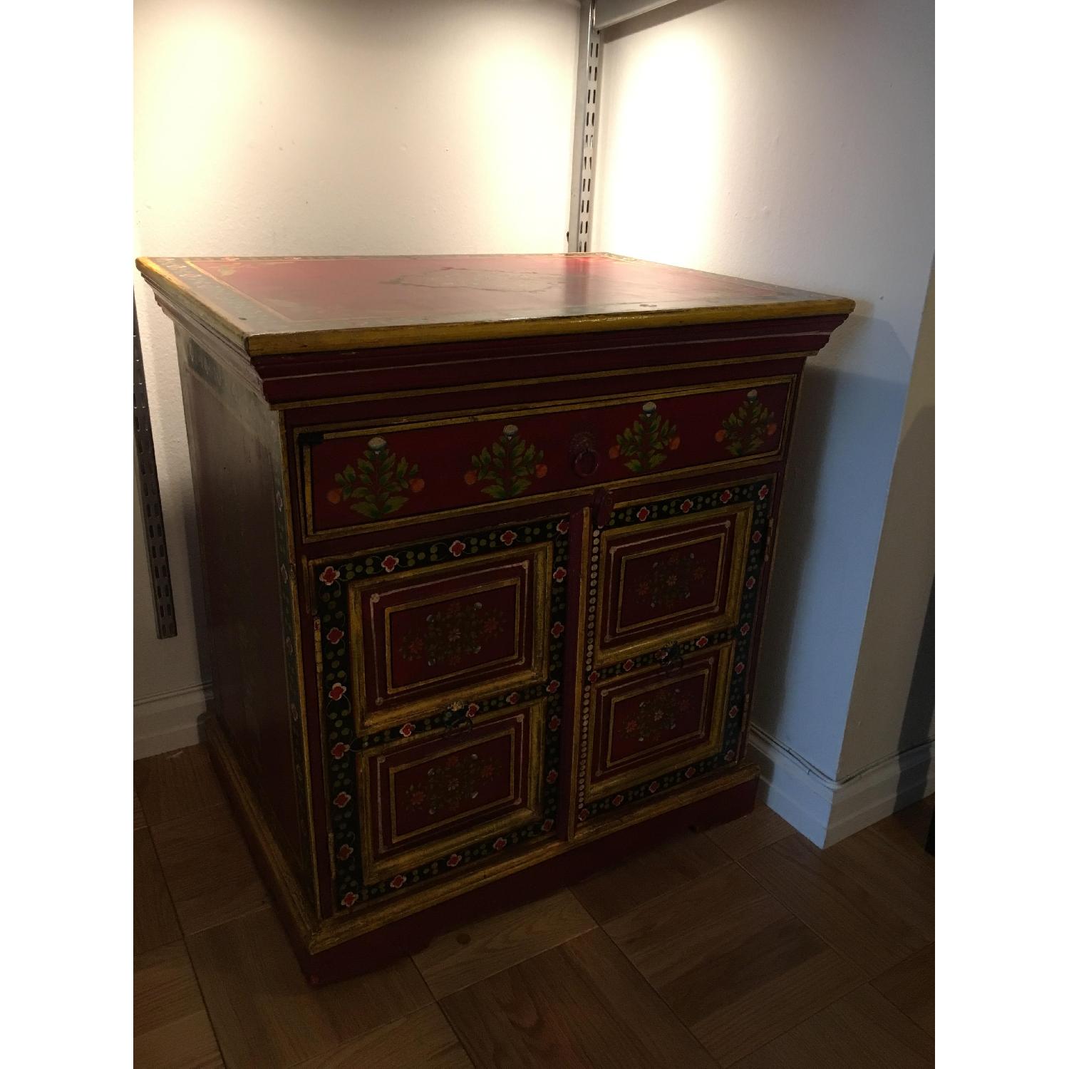 Red w/ Floral Design Credenza - image-1