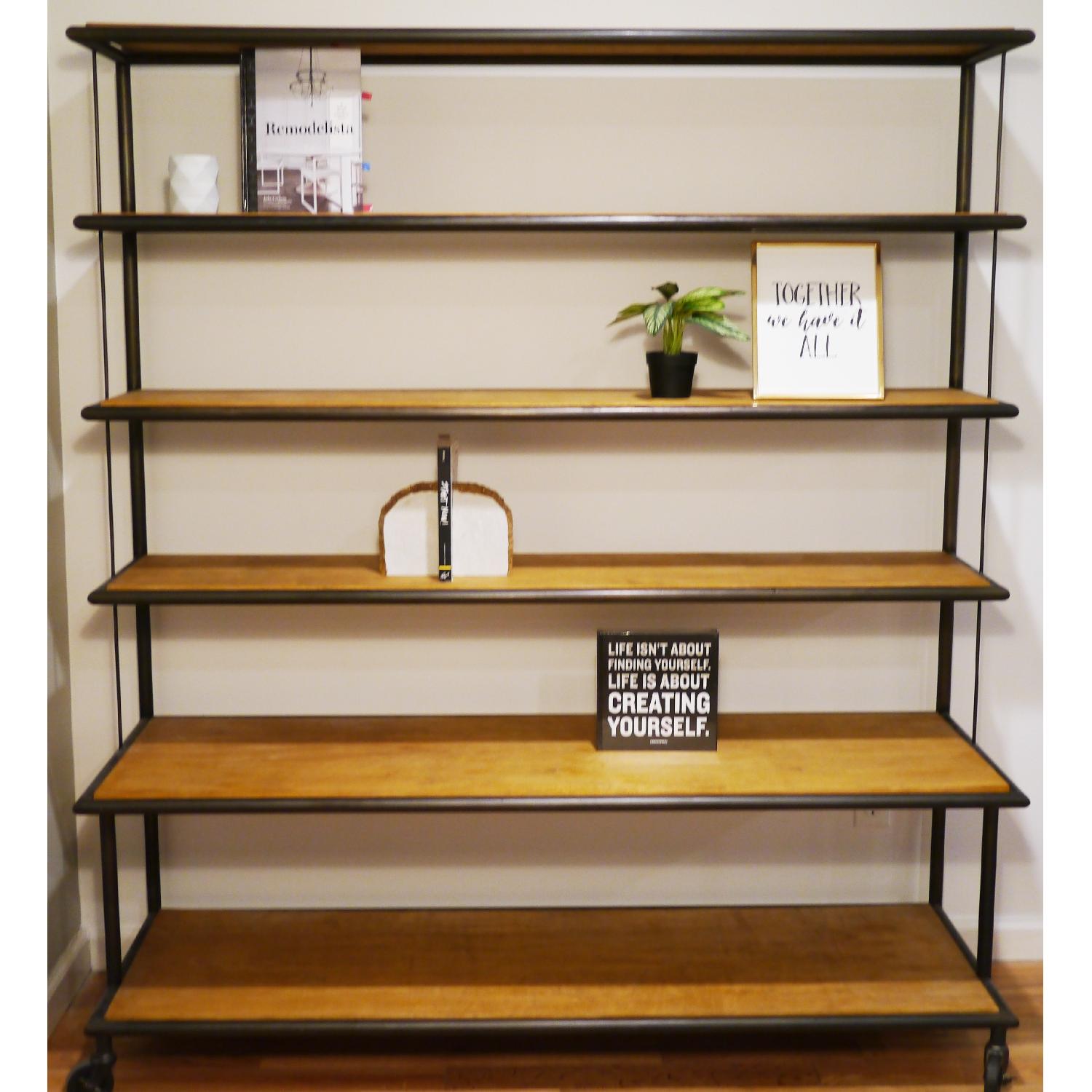 Metal Industrial Shelving Unit w/ Wooden Shelves - image-1