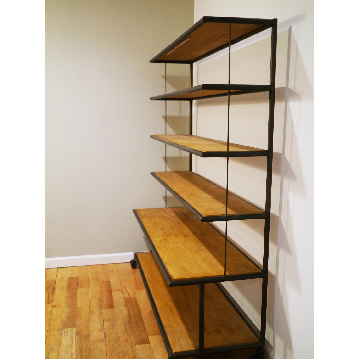 Metal Industrial Shelving Unit w/ Wooden Shelves - image-2