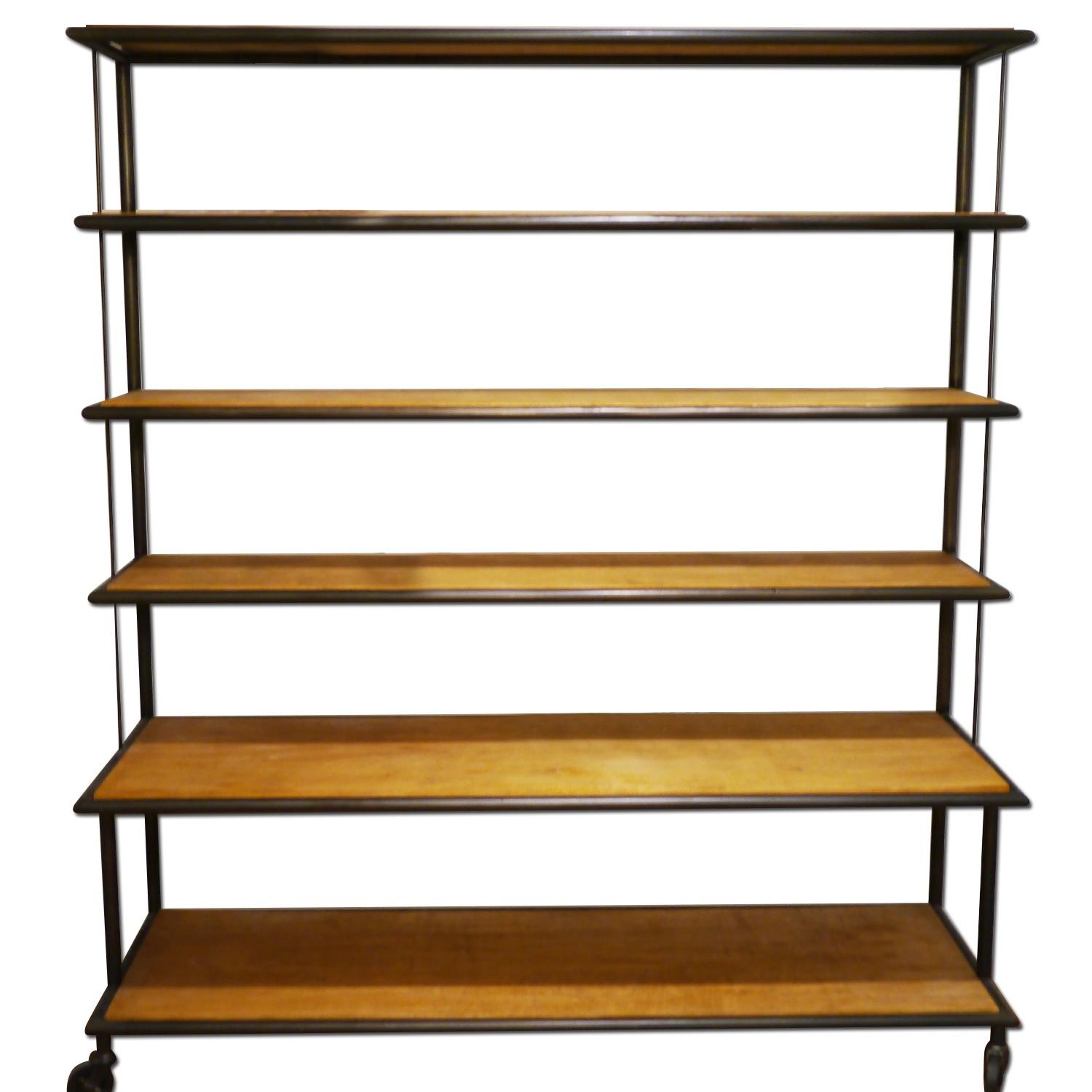 Metal Industrial Shelving Unit w/ Wooden Shelves - image-0