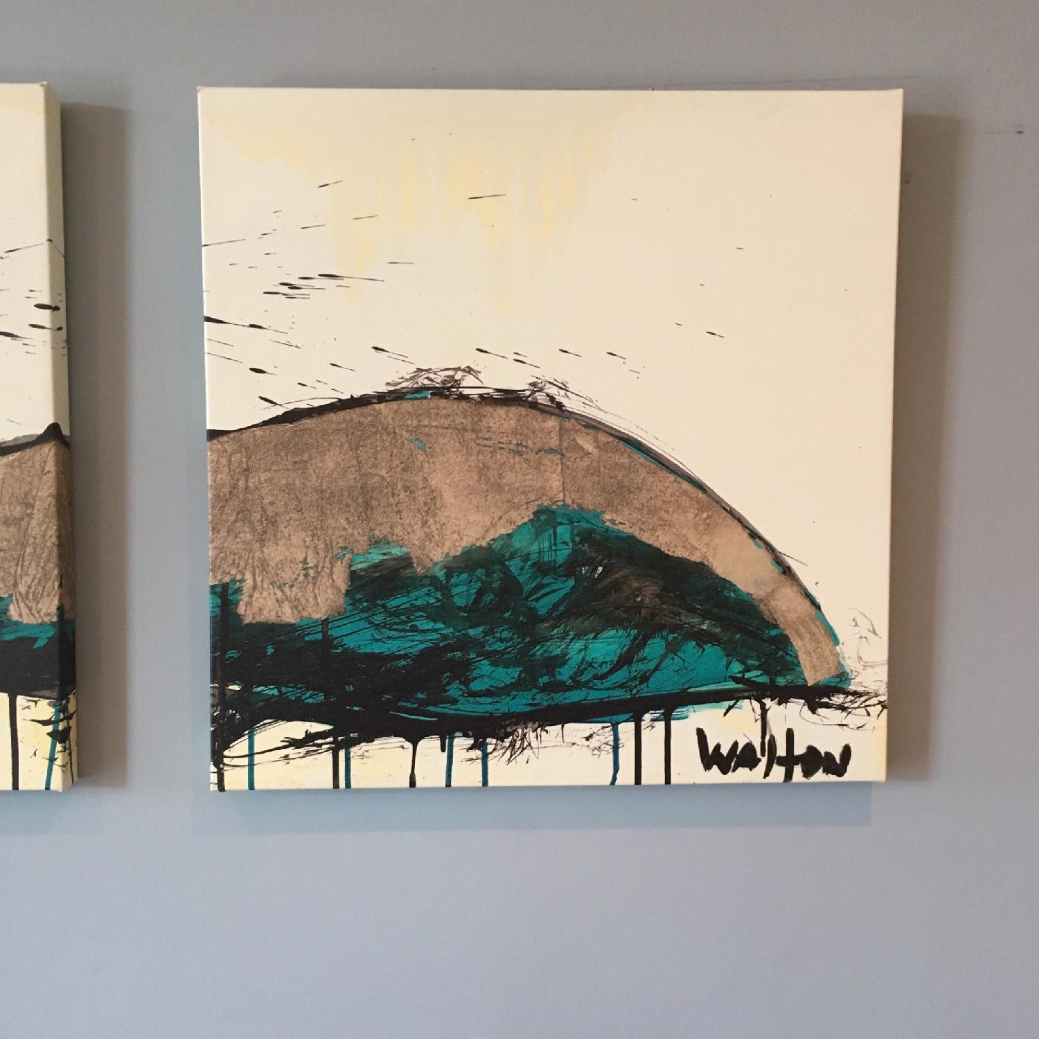 TJ Walton Whale Tail Aqua Triptych Canvas Art Print - AptDeco