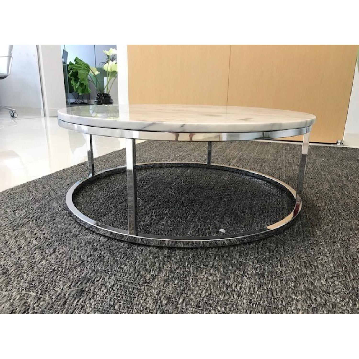 Round Coffee Table w/ Marble Top & Metal Base - image-3
