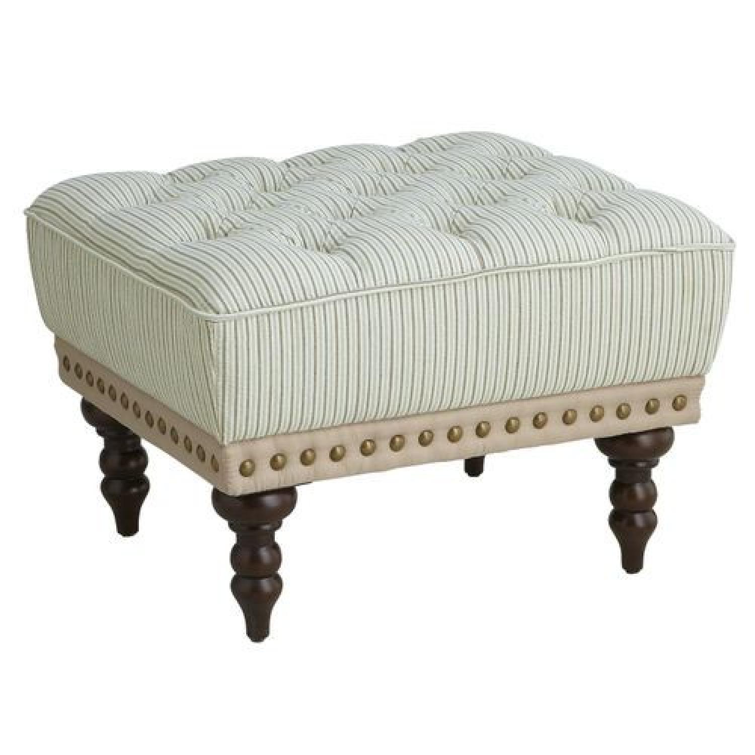 Pier 1 Gray Blue & White Seersucker Armchair & Ottoman - image-6