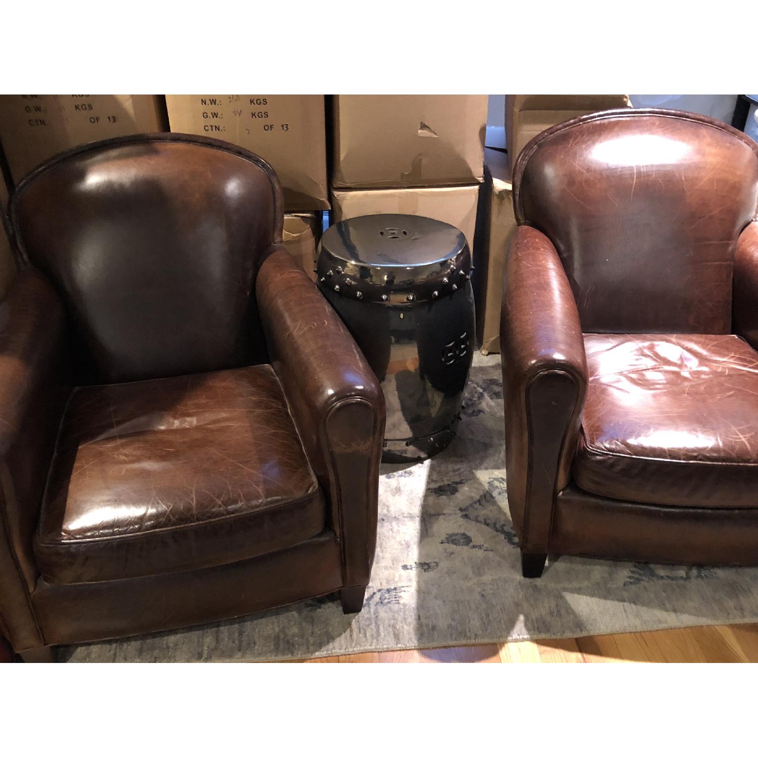 Crate & Barrel Cognac Leather Eiffel Chairs - image-2
