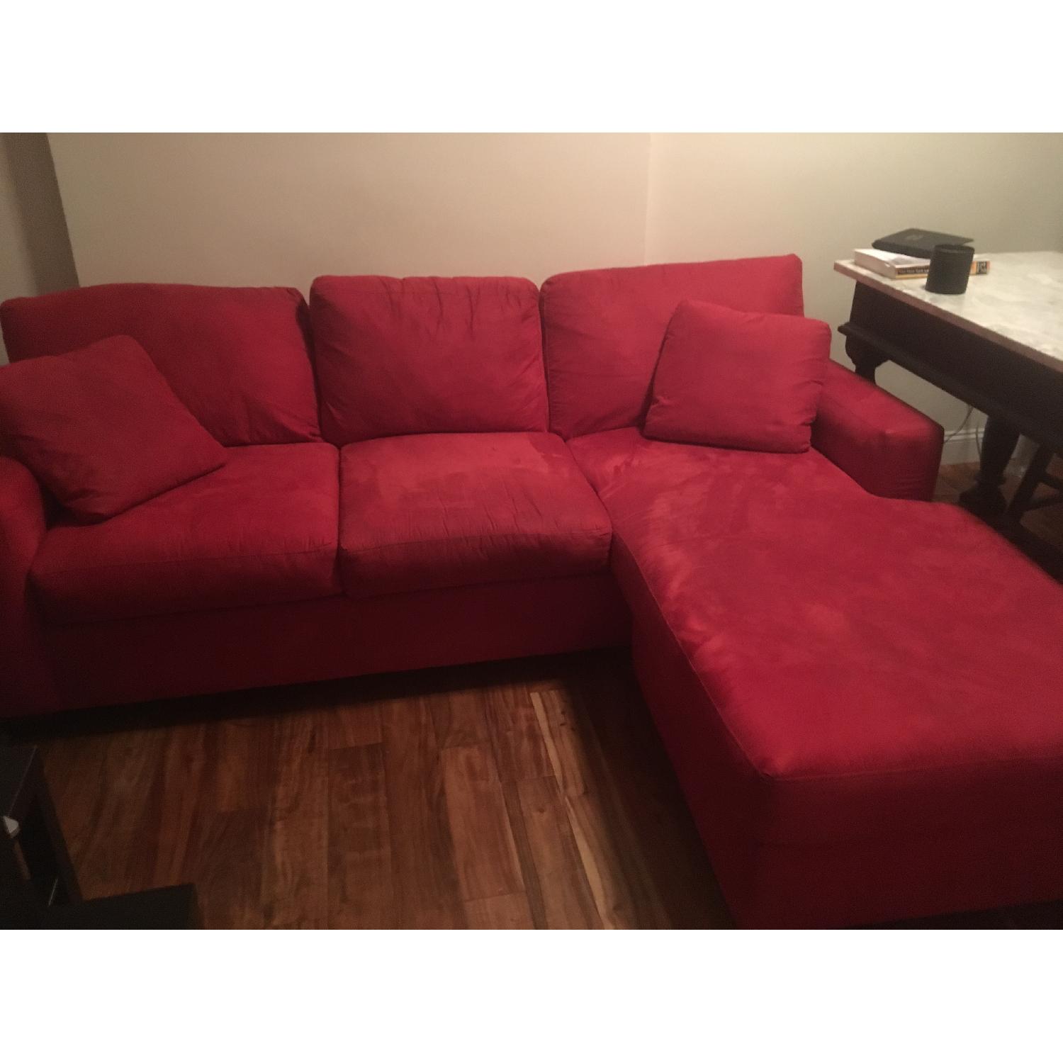 Macy's Red Microfiber Sectional Sofa w/ Chaise - image-1