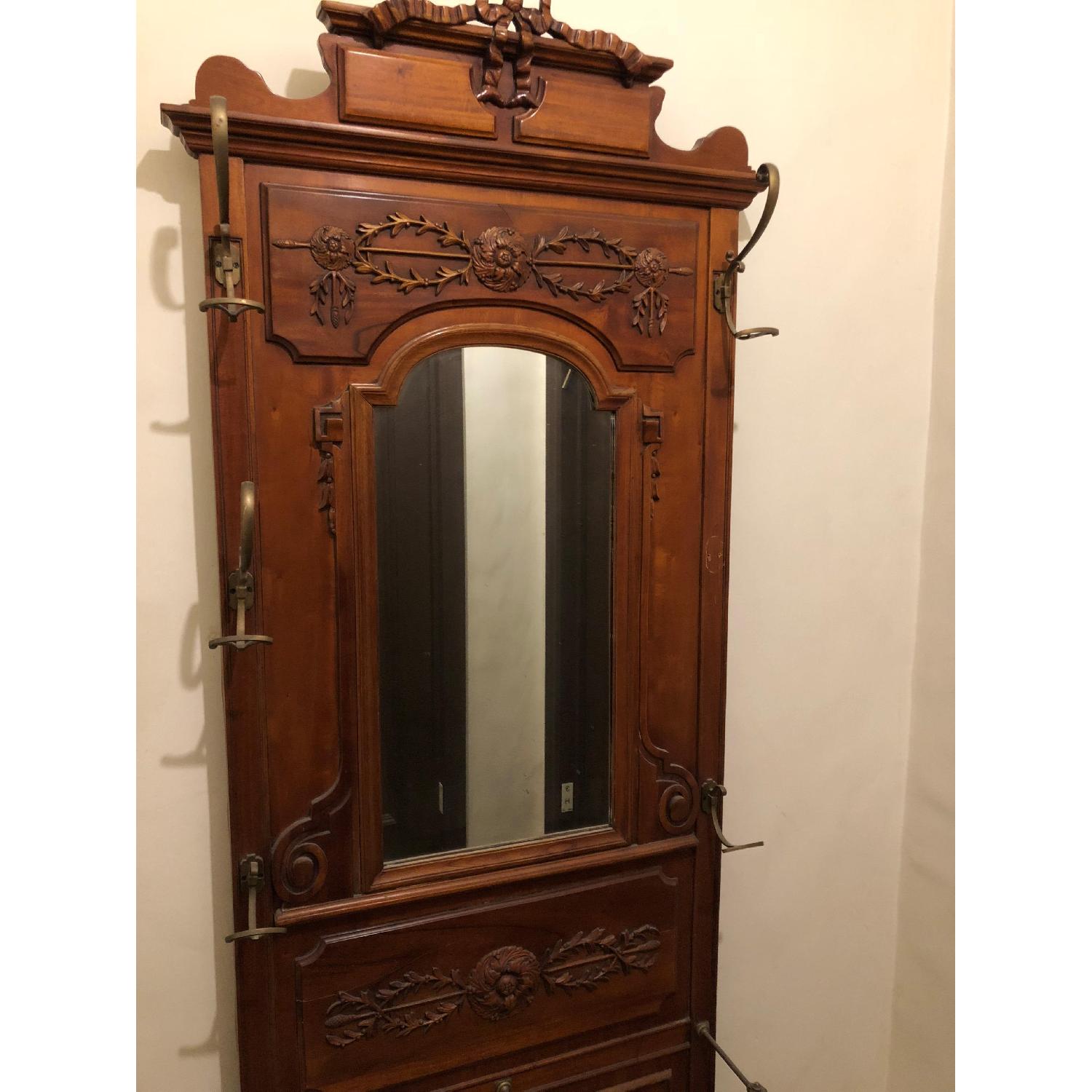 Antique Tall Coat Hanger w/ Umbrella Stand & Mirror - image-1