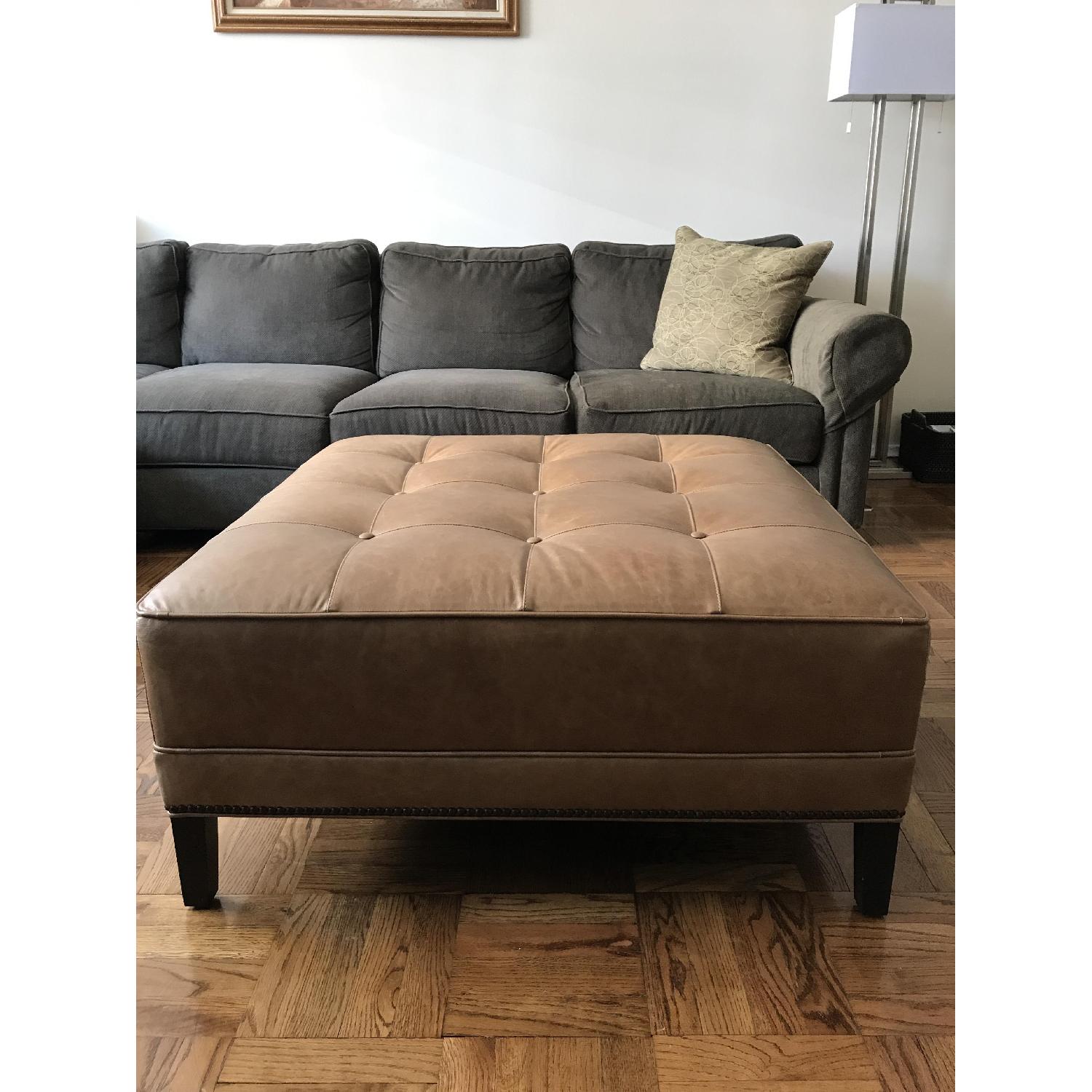 Ethan Allen Nassau Square Ottoman in leather - image-1