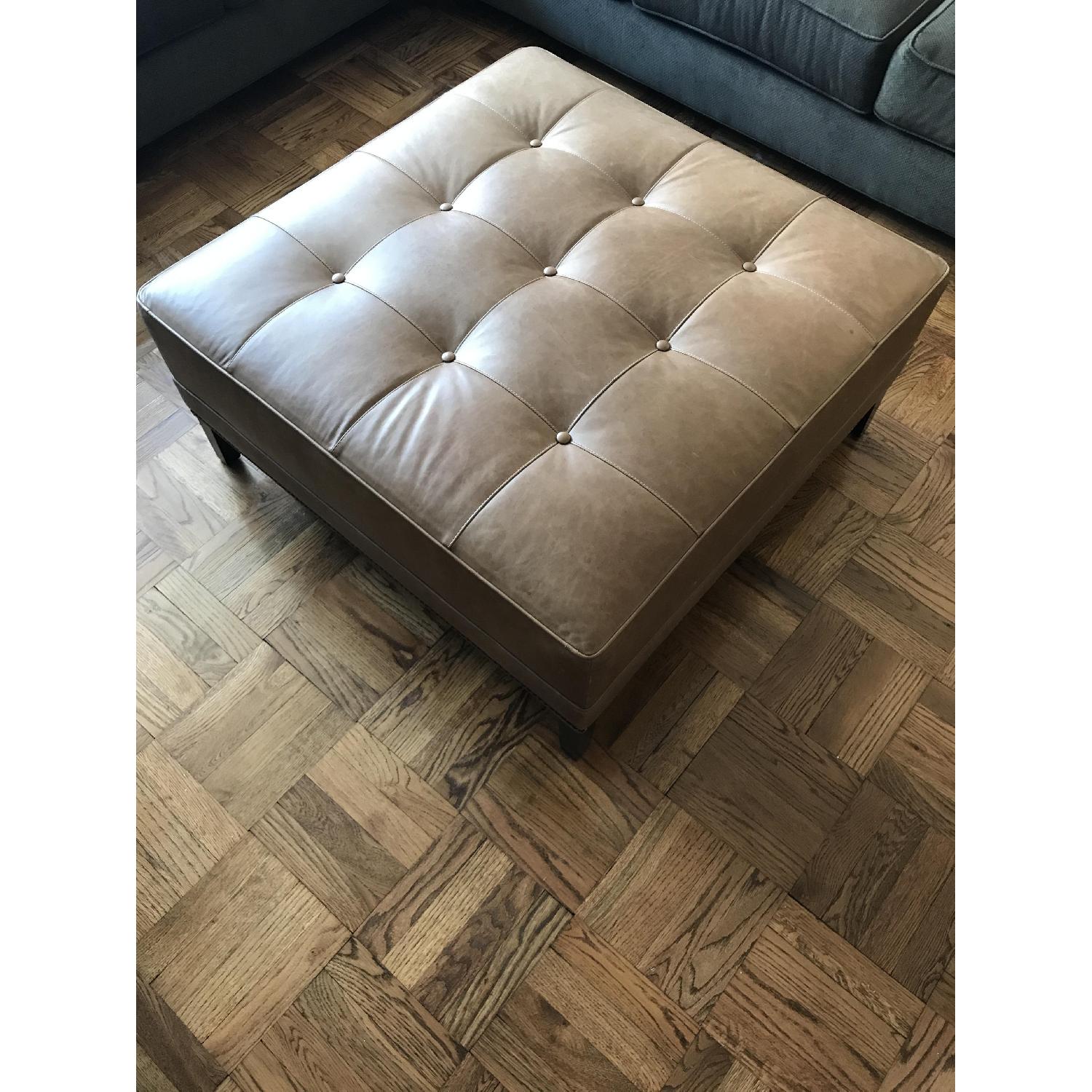 Ethan Allen Nassau Square Ottoman in leather - image-3