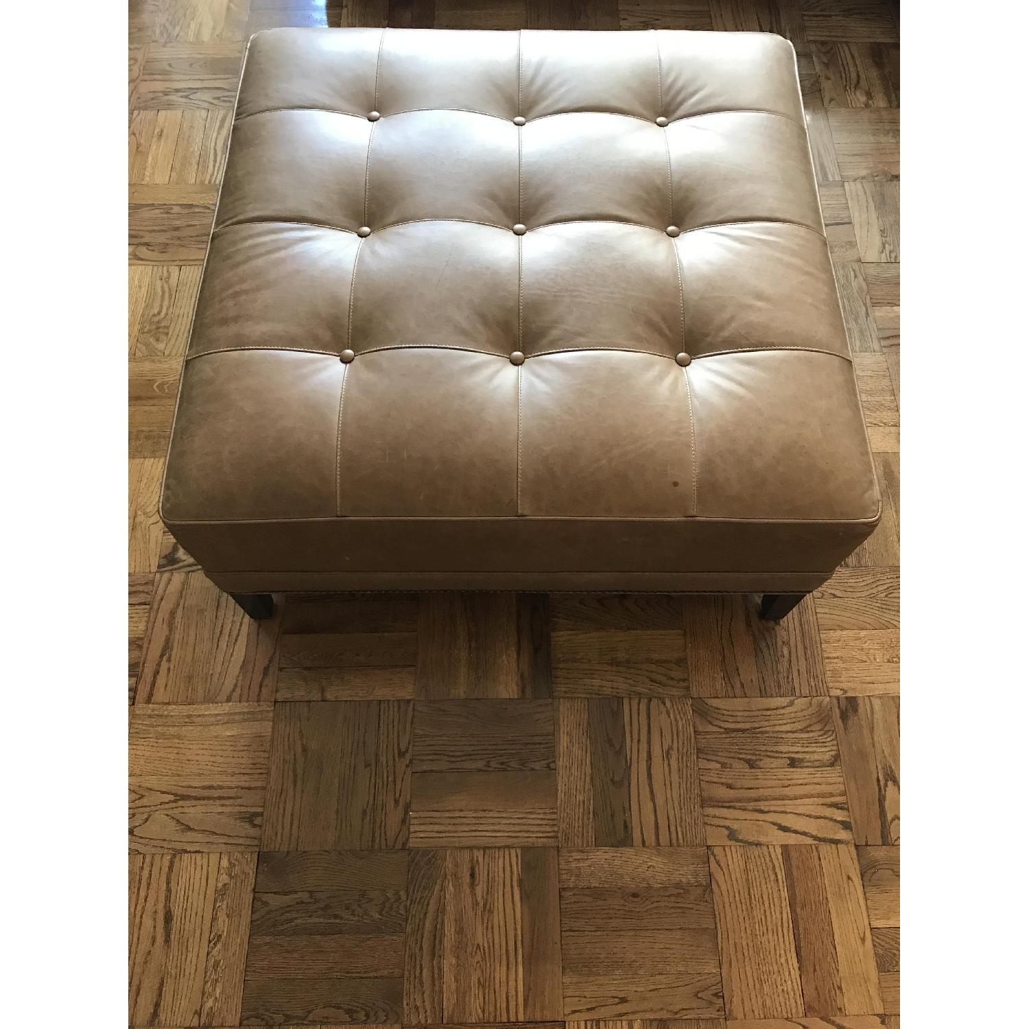 Ethan Allen Nassau Square Ottoman in leather - image-4