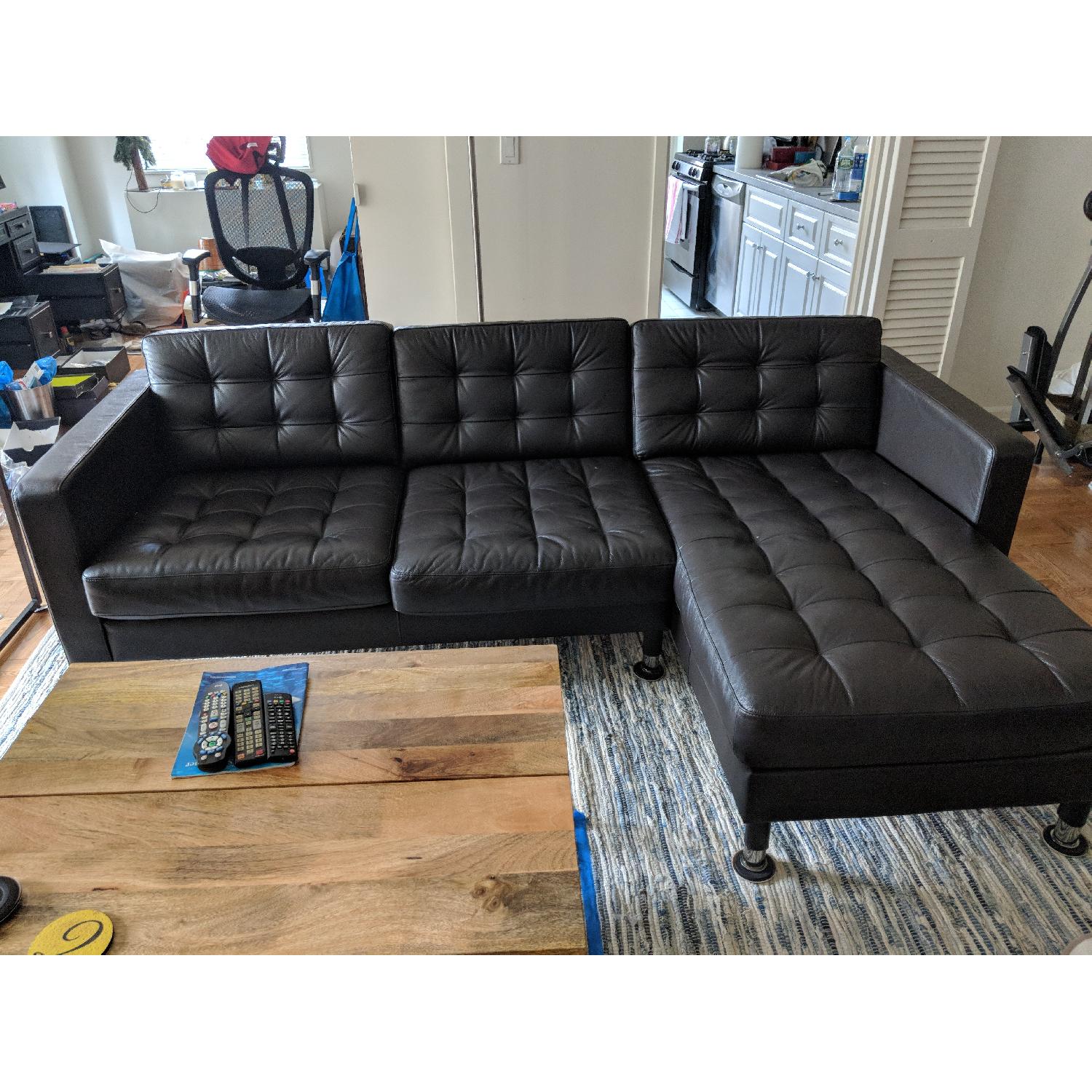 Ikea Landskrona Dark Brown Leather Sectional Sofa Aptdeco