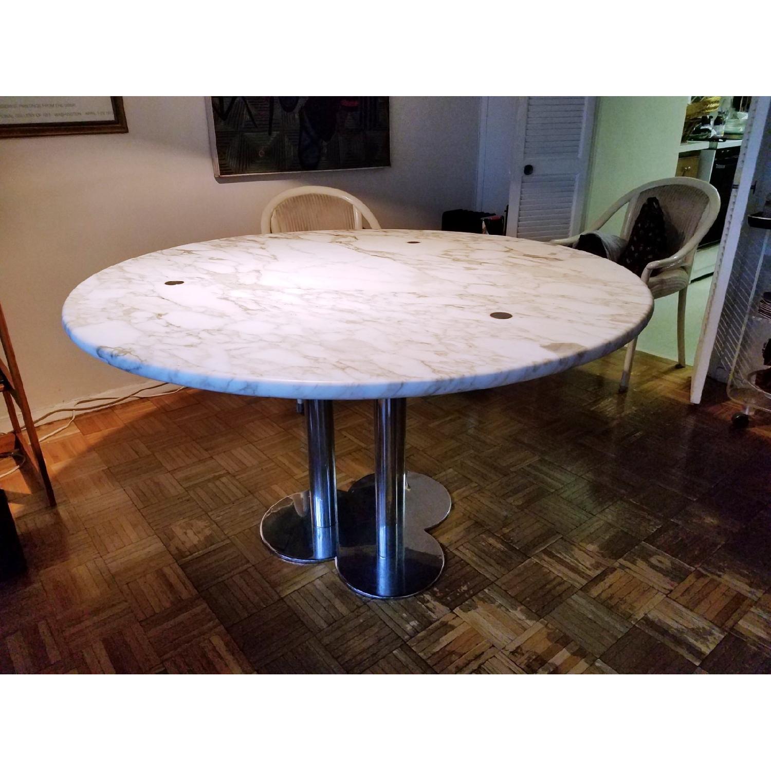 Custom Round Marble Top/Steel Base Dining Table - image-1