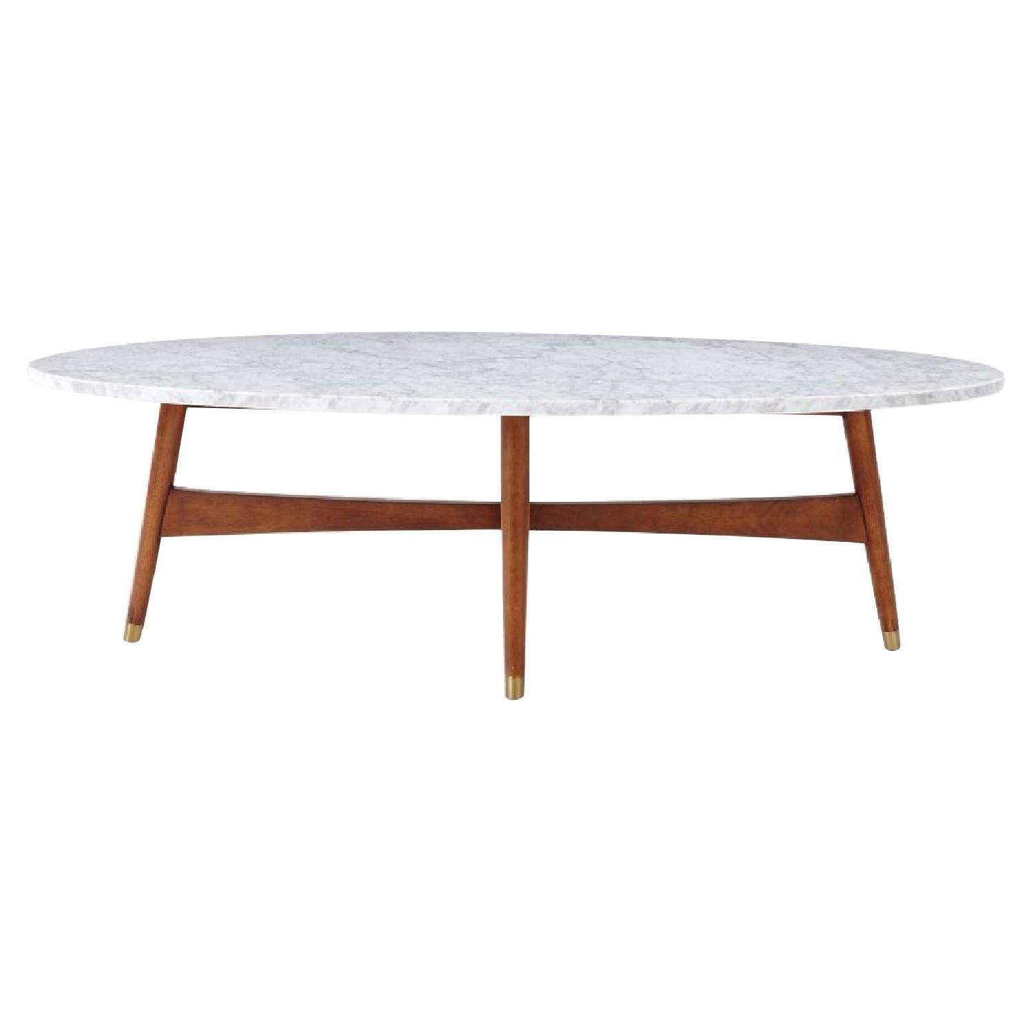 West Elm Reeve MidCentury Marble/Walnut Oval Coffee Table AptDeco