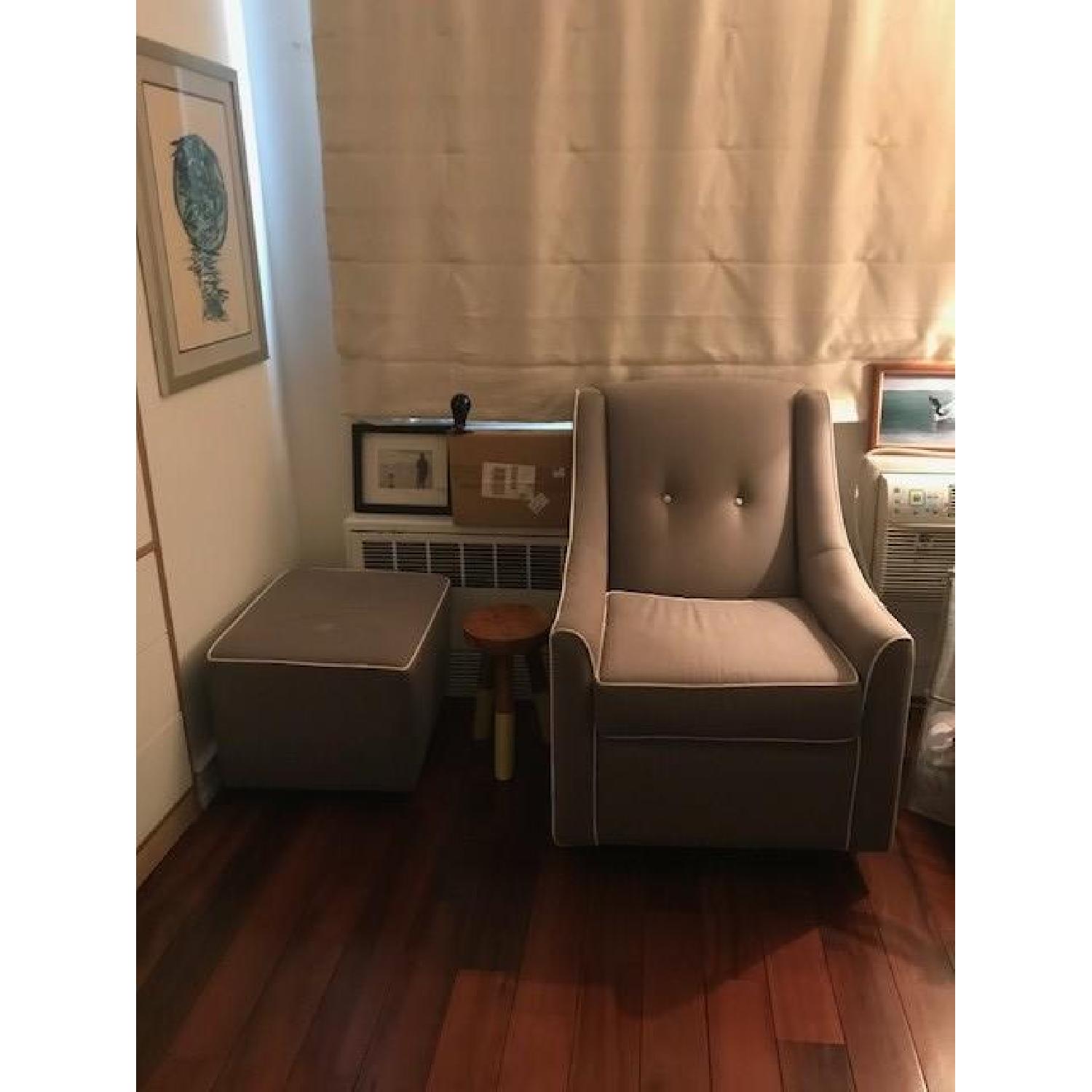 DaVinci Olive Upholstered Swivel Glider & Ottoman in Grey - image-2