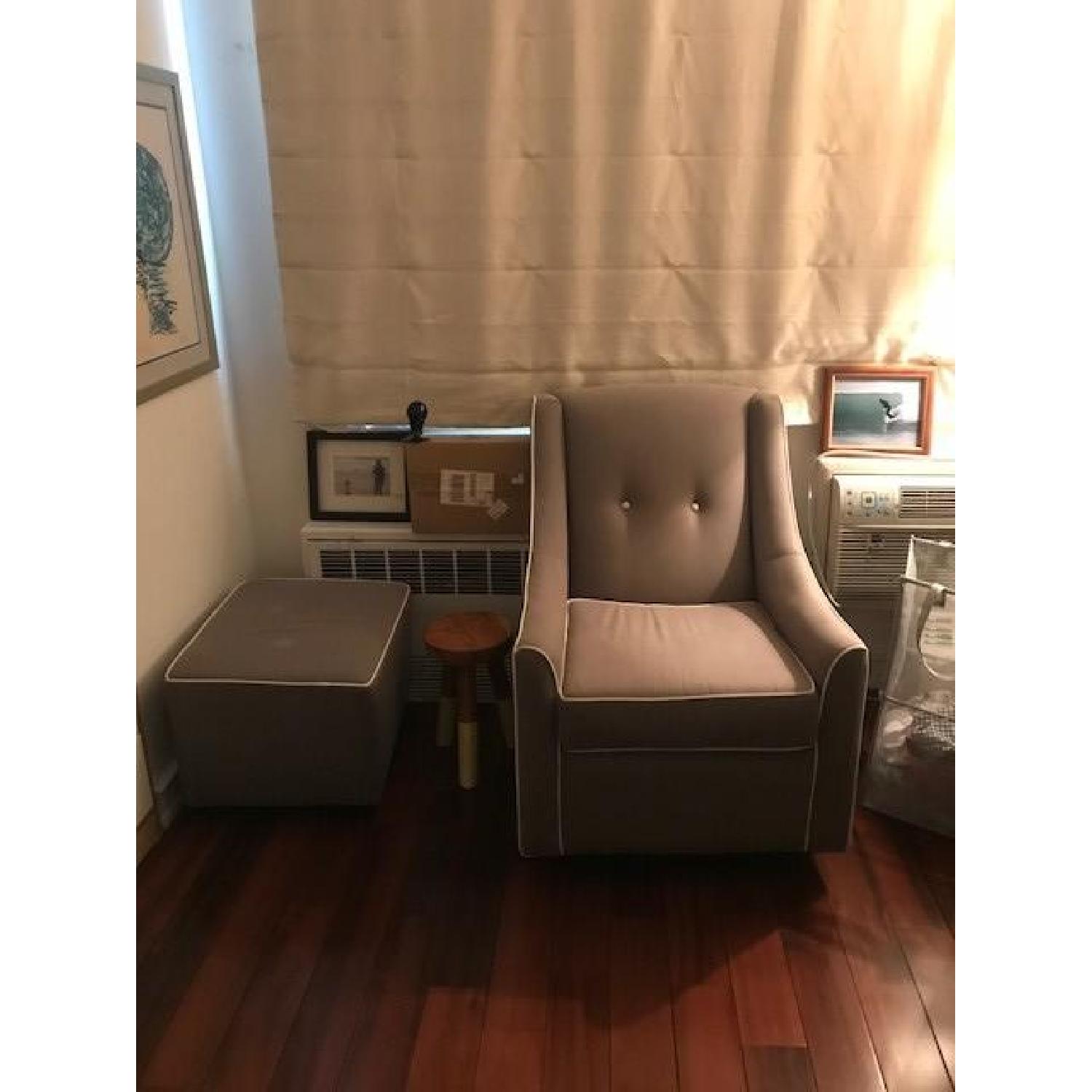 DaVinci Olive Upholstered Swivel Glider & Ottoman in Grey - image-3