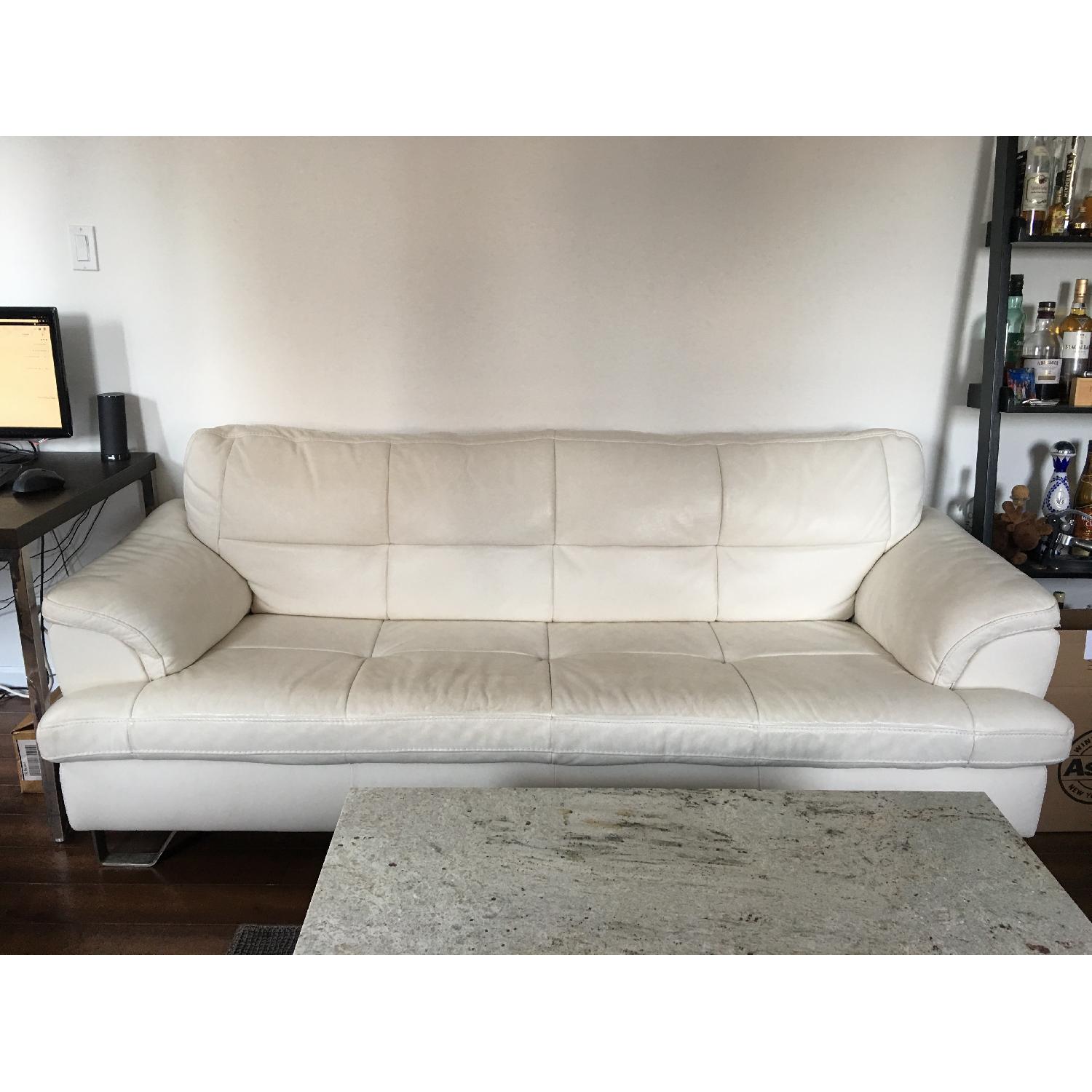Ashley White Faux Leather Sofa - image-1
