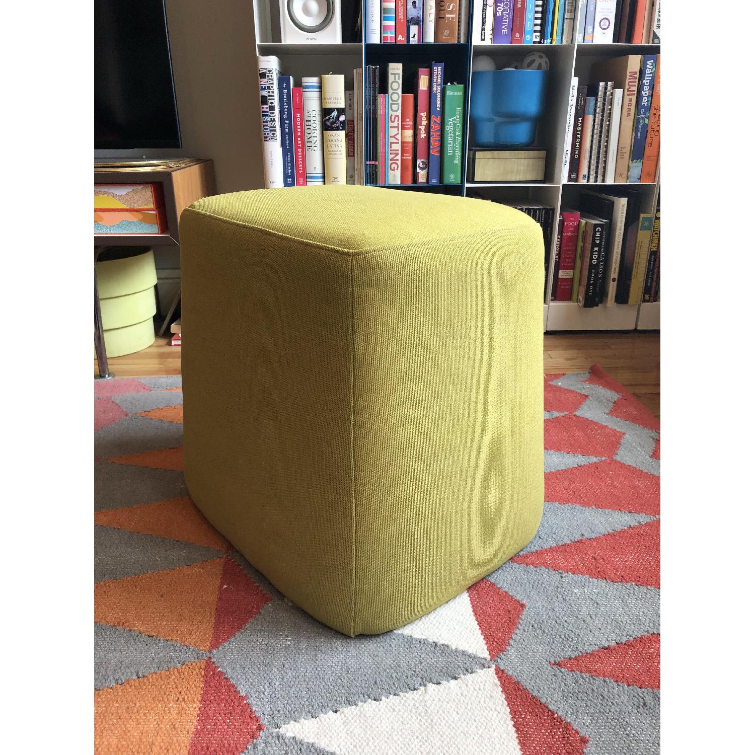 West Elm Modern Gumdrop Ottoman in Citron Fabric Weave - image-1